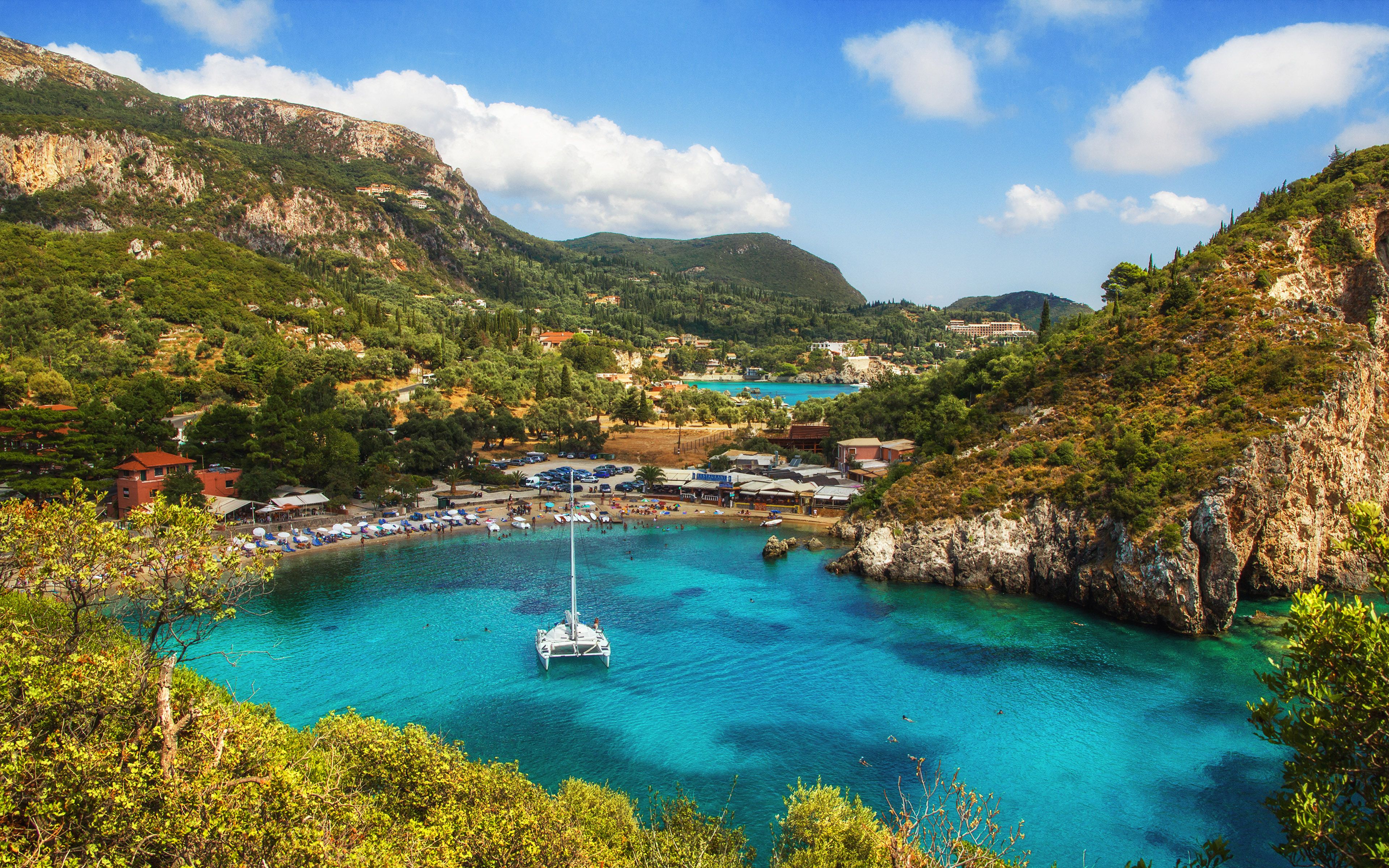 Paleokastritsa Beach Corfu Island Ionian Sea Greece HD Wallpaper