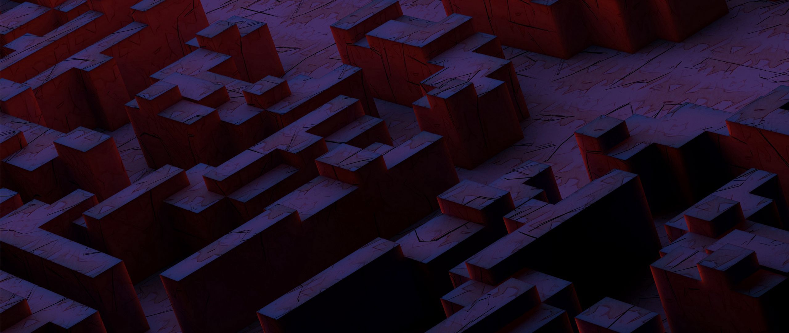 Download wallpaper 2560x1080 structure, 3D, geometric, dark dual