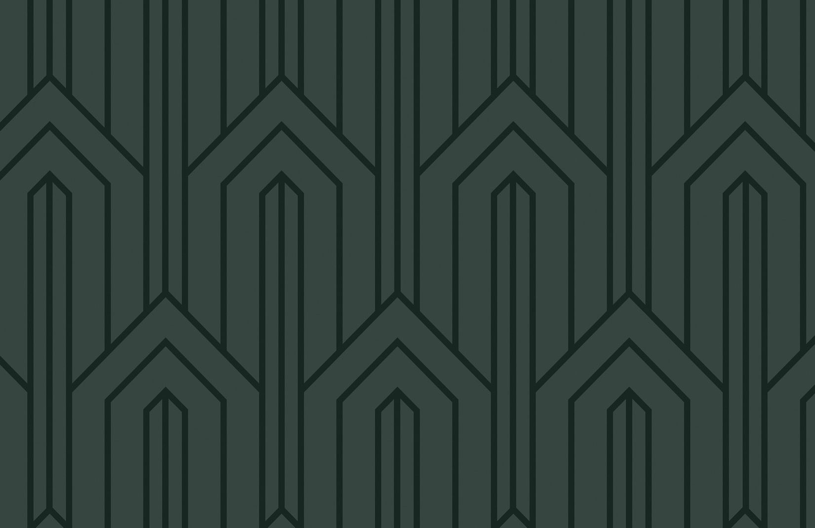 Dark Green Geometric Line Art Deco Wallpaper Mural