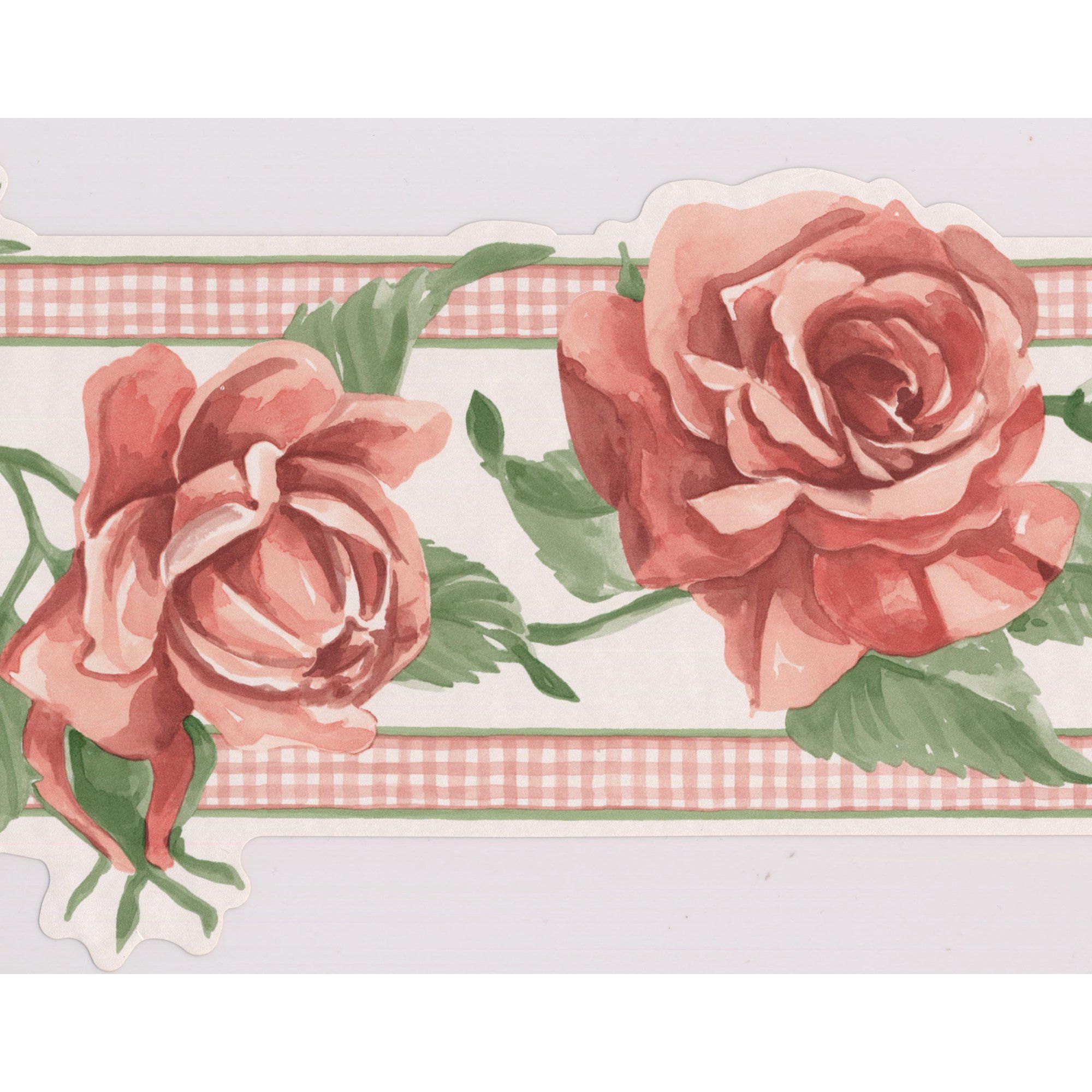 Blooming Pink Red Roses on Vine Floral Wallpaper Border Retro