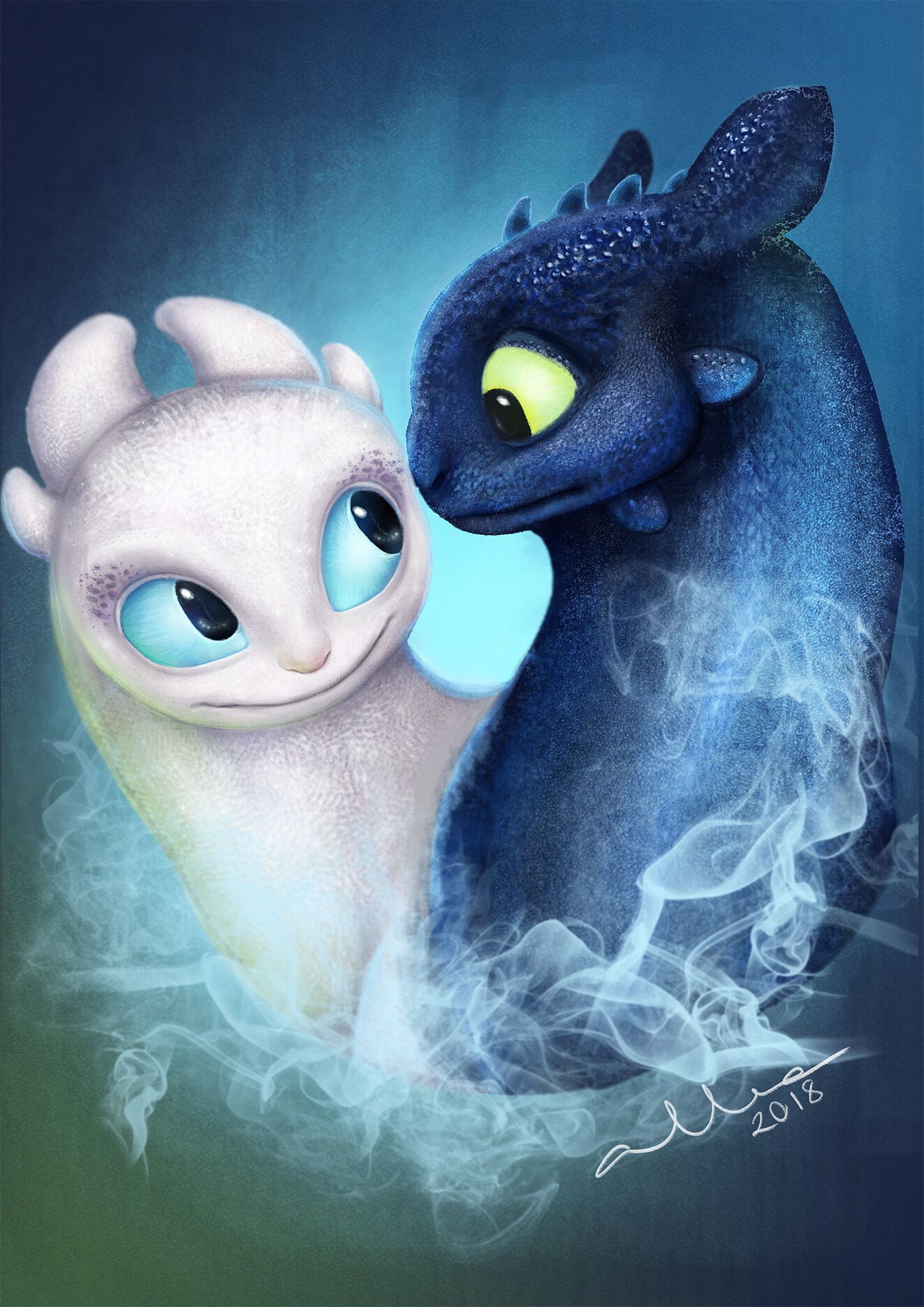 Toothless the Night Fury and his mate, Light Fury. Dragon picture, Cute fantasy creatures, Cute disney drawings