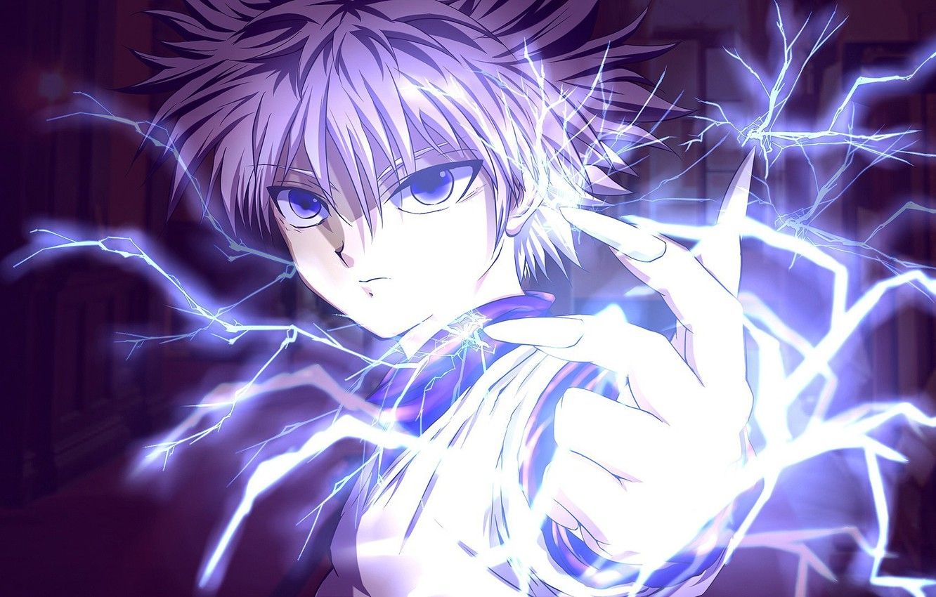 Wallpaper game, lightning, blue, anime, power, short hair, boy