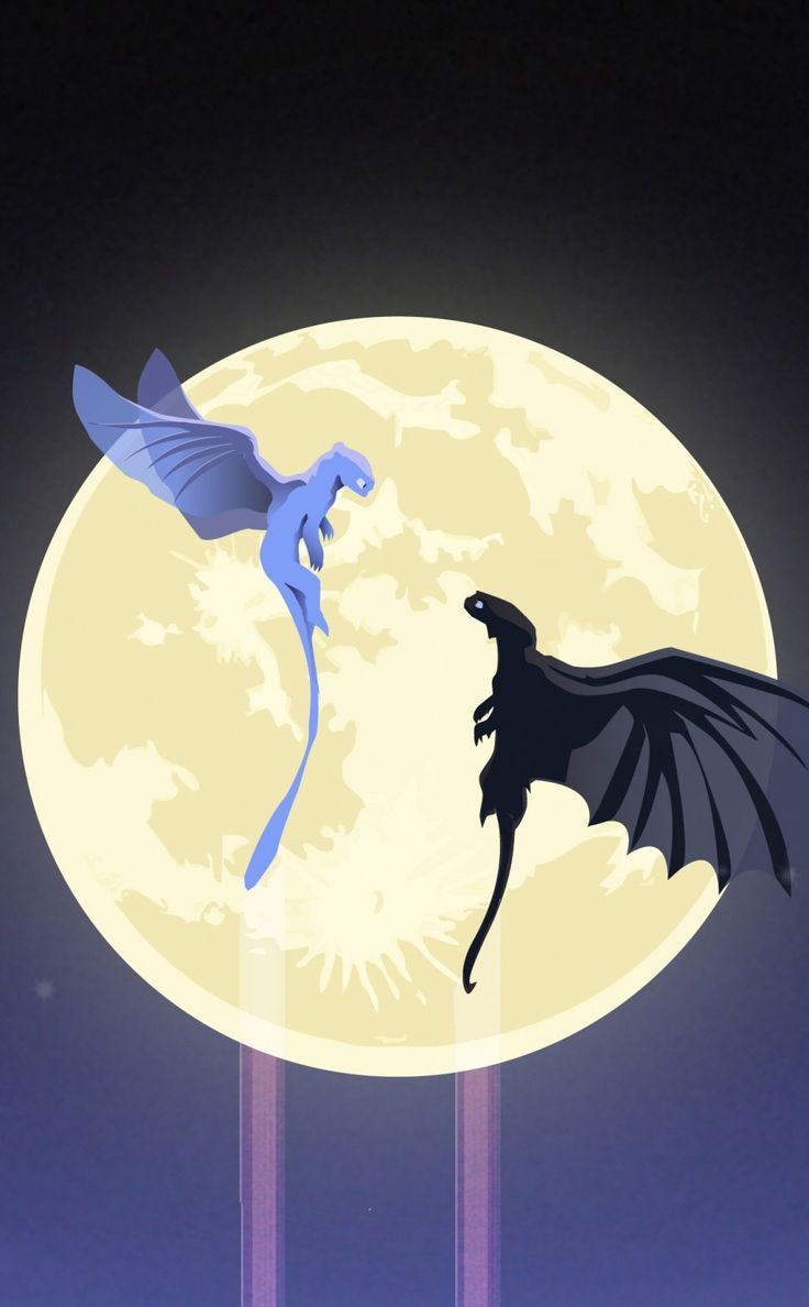 fearsome wallpaper Toothless and light fury, dragons, moon