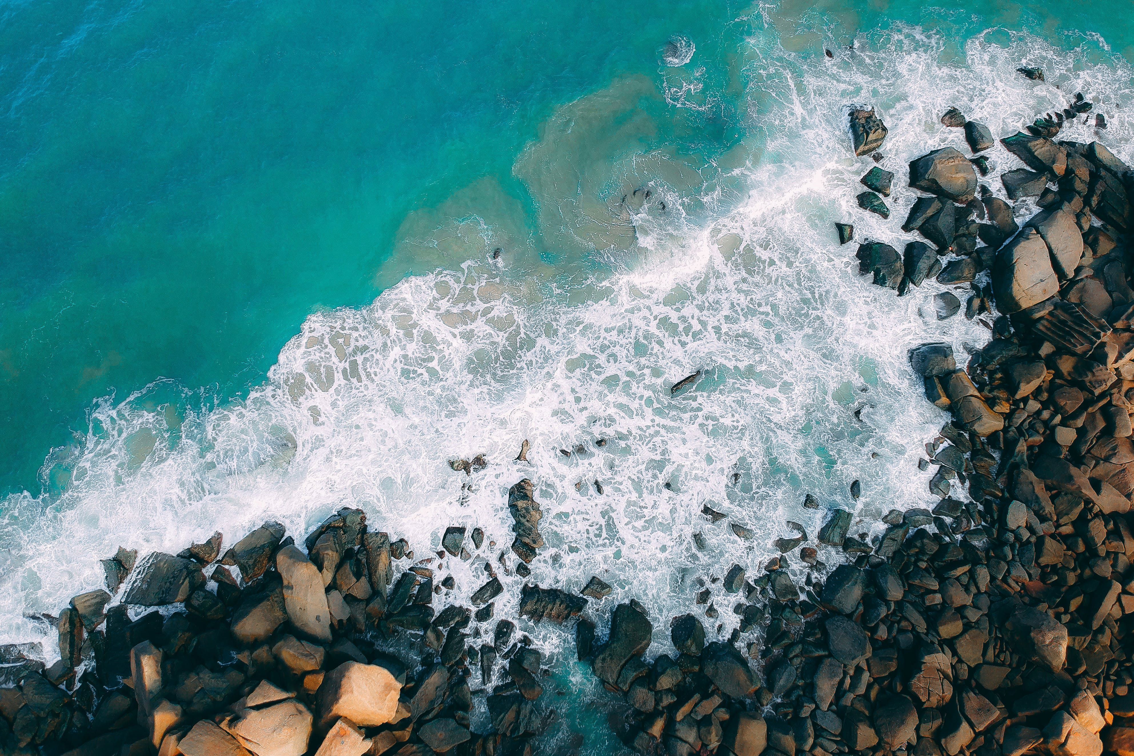 Top View Photo of Rocky Shore. Laptop wallpaper, HD wallpaper for laptop, Summer wallpaper