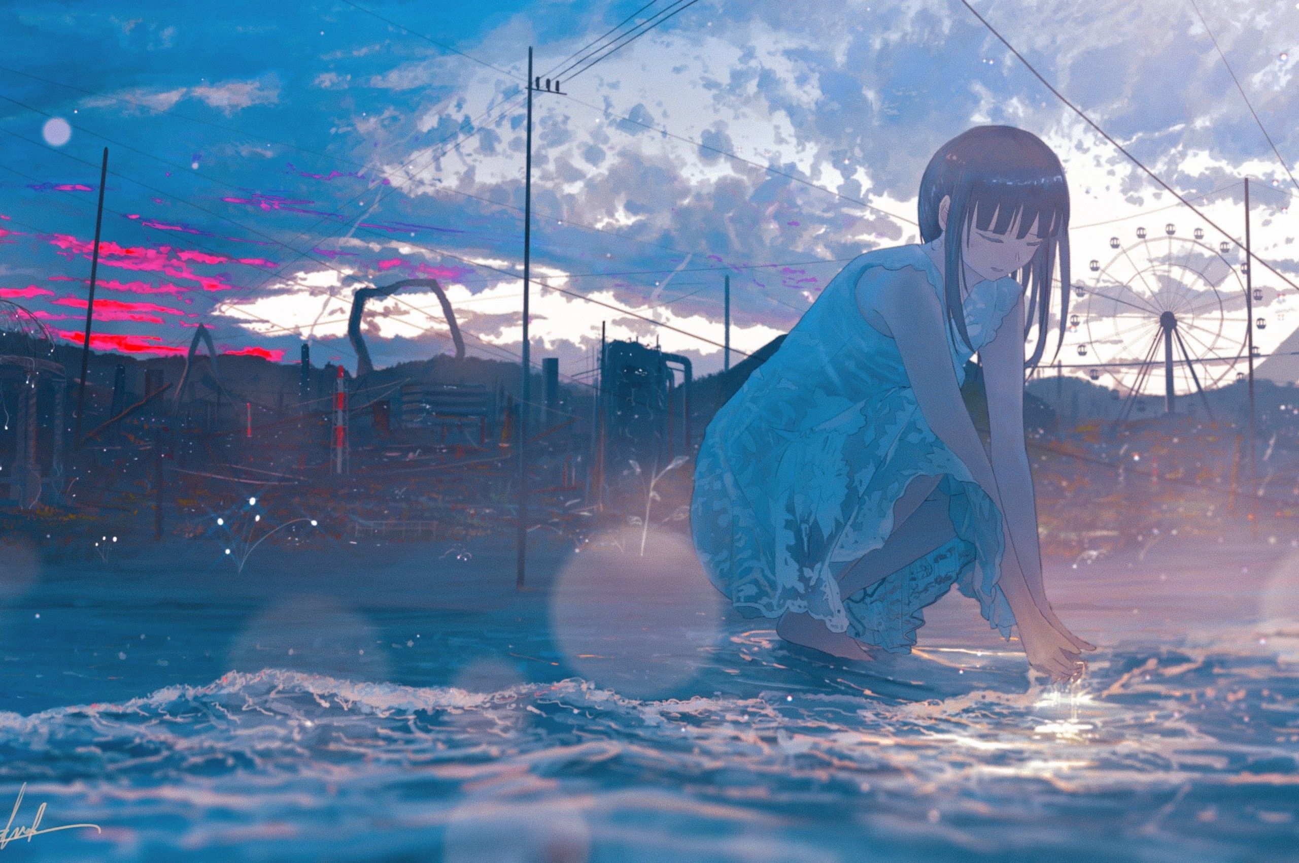 Download 2560x1700 Pretty Anime Girl, Summer Times, Bokeh, Sea