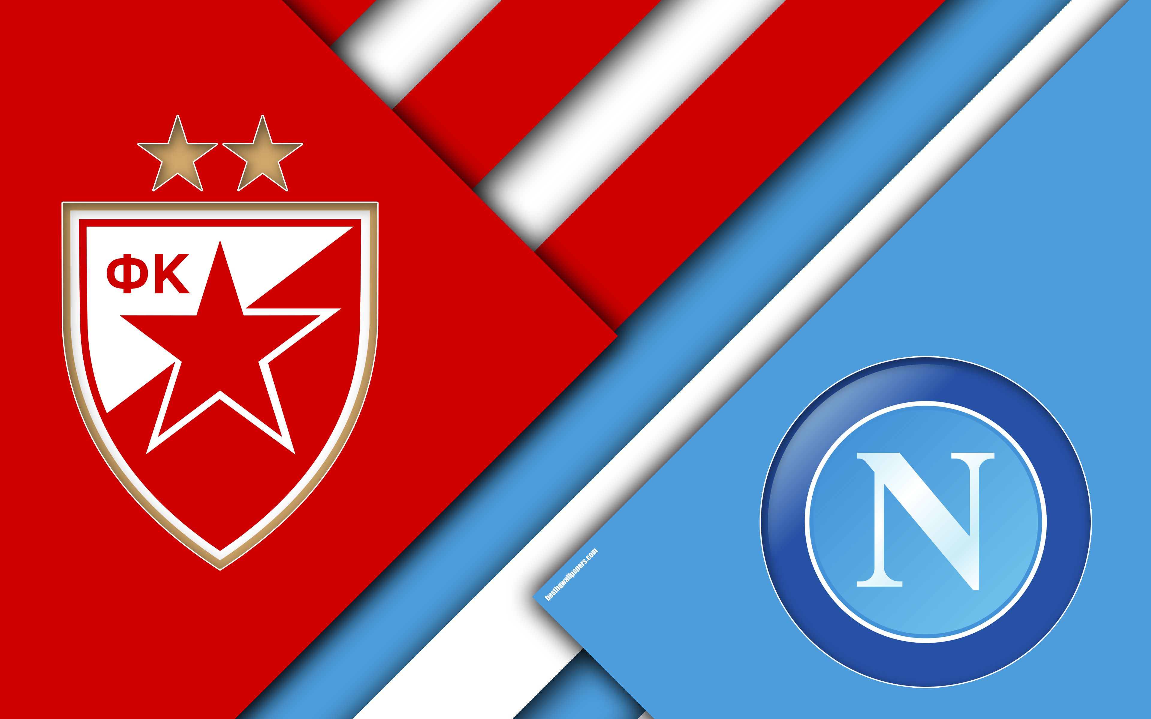 Download wallpaper K Crvena zvezda vs SSC Napoli, 4k, material