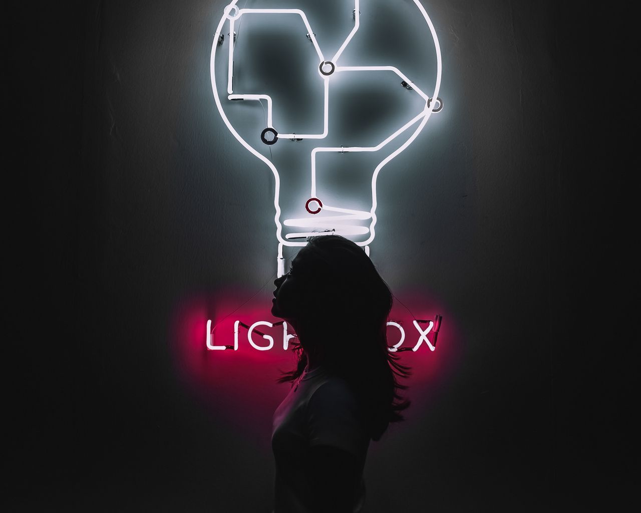 Download wallpaper 1280x1024 neon, silhouette, girl, light bulb