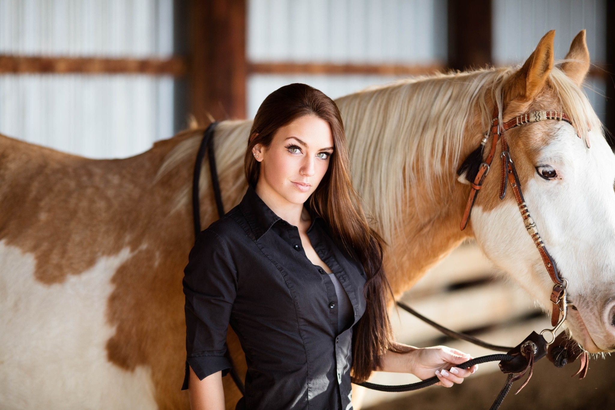 women, Model, Portrait, Long Hair, Horse, Animals, Equine, Shirt, Nose Rings Wallpaper HD / Desktop and Mobile Background
