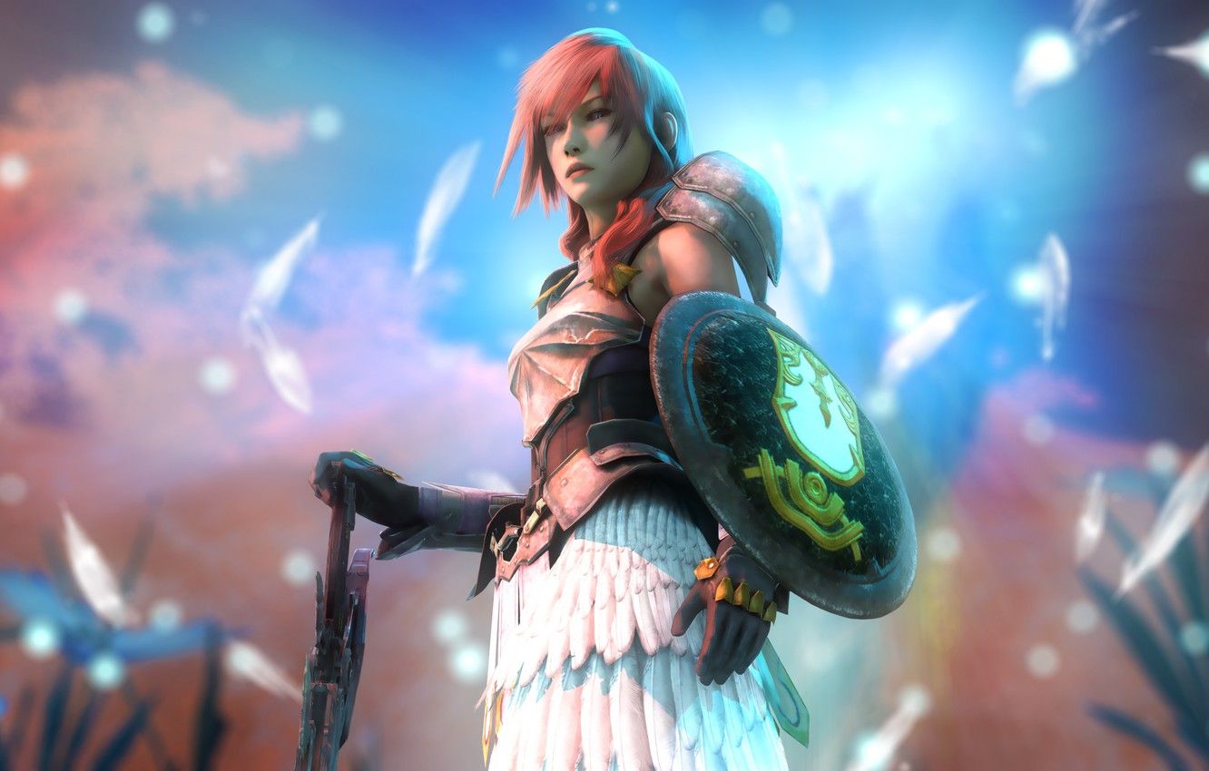 Wallpaper girl, sword, shield, Final Fantasy XIII, Lightning