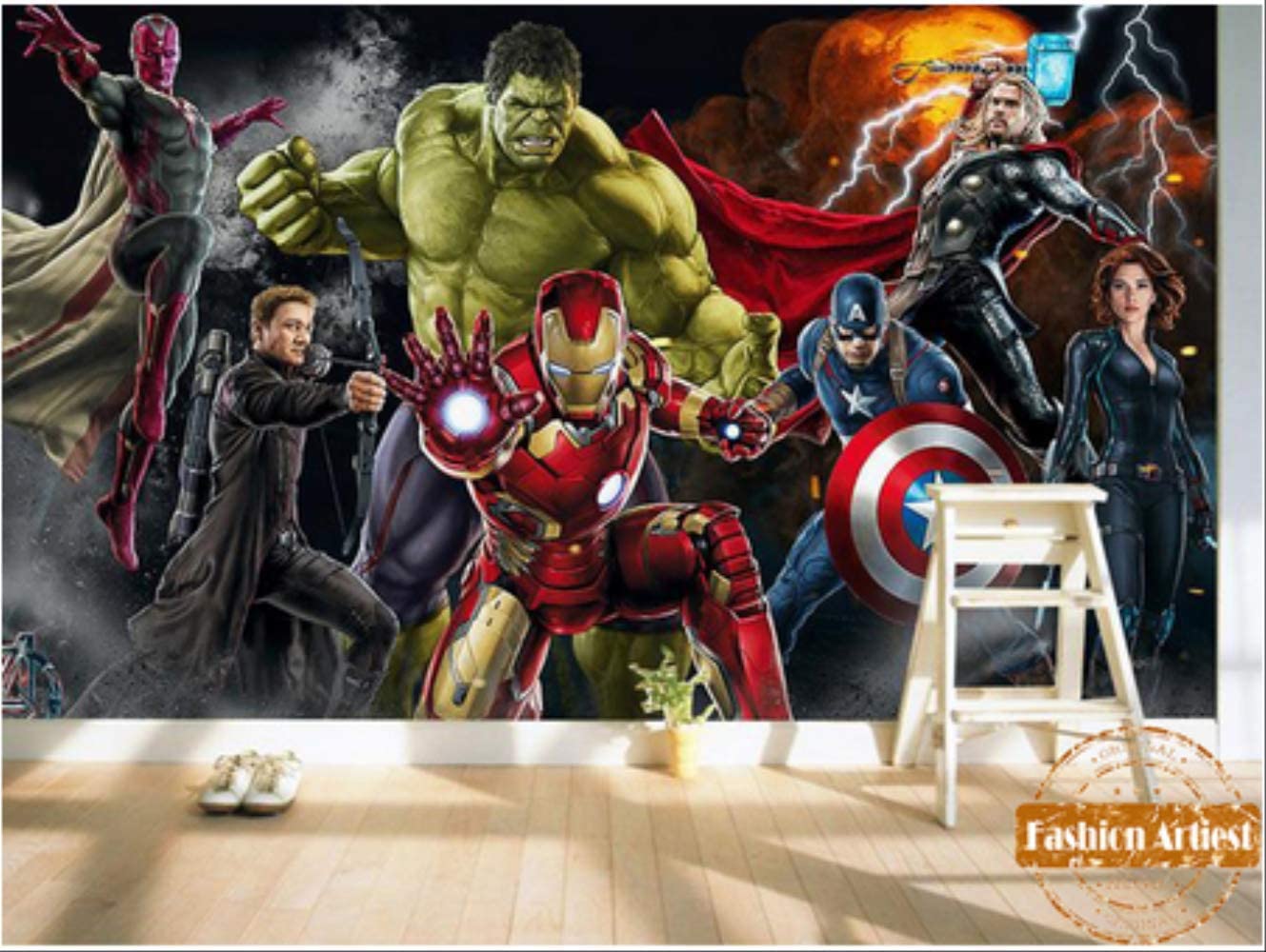Custom 3D kids boys wallpaper mural The Avengers spiderman iron