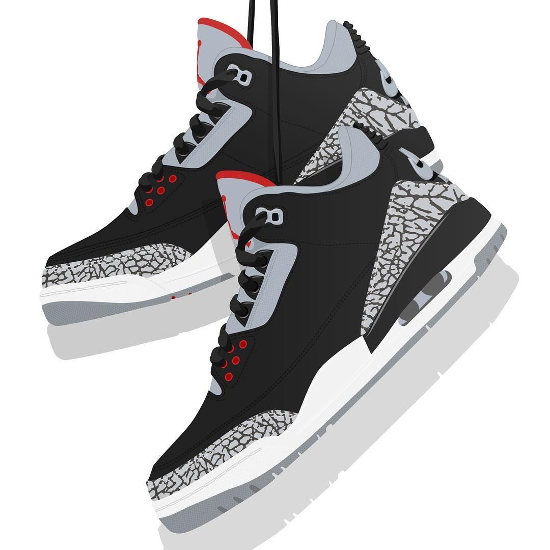 Air Jordan 3 Black Cement. These look incredible printed
