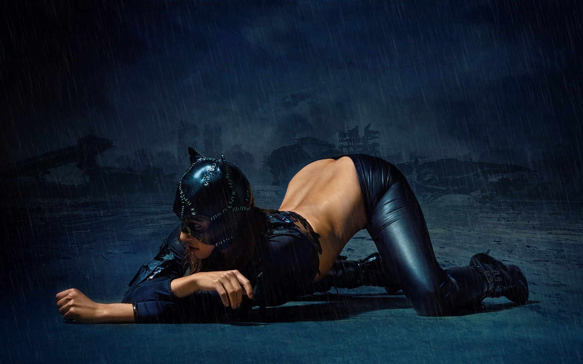 Wallpaper Catwoman, woman, rain 1920x1200 HD Picture, Image