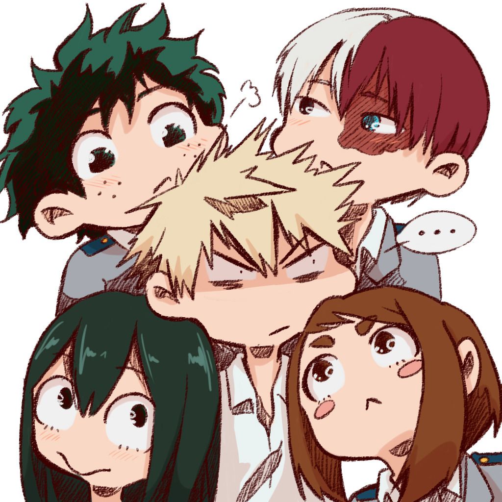 Deku, Ochaco, Kacchan, Tsu, and Shoto.