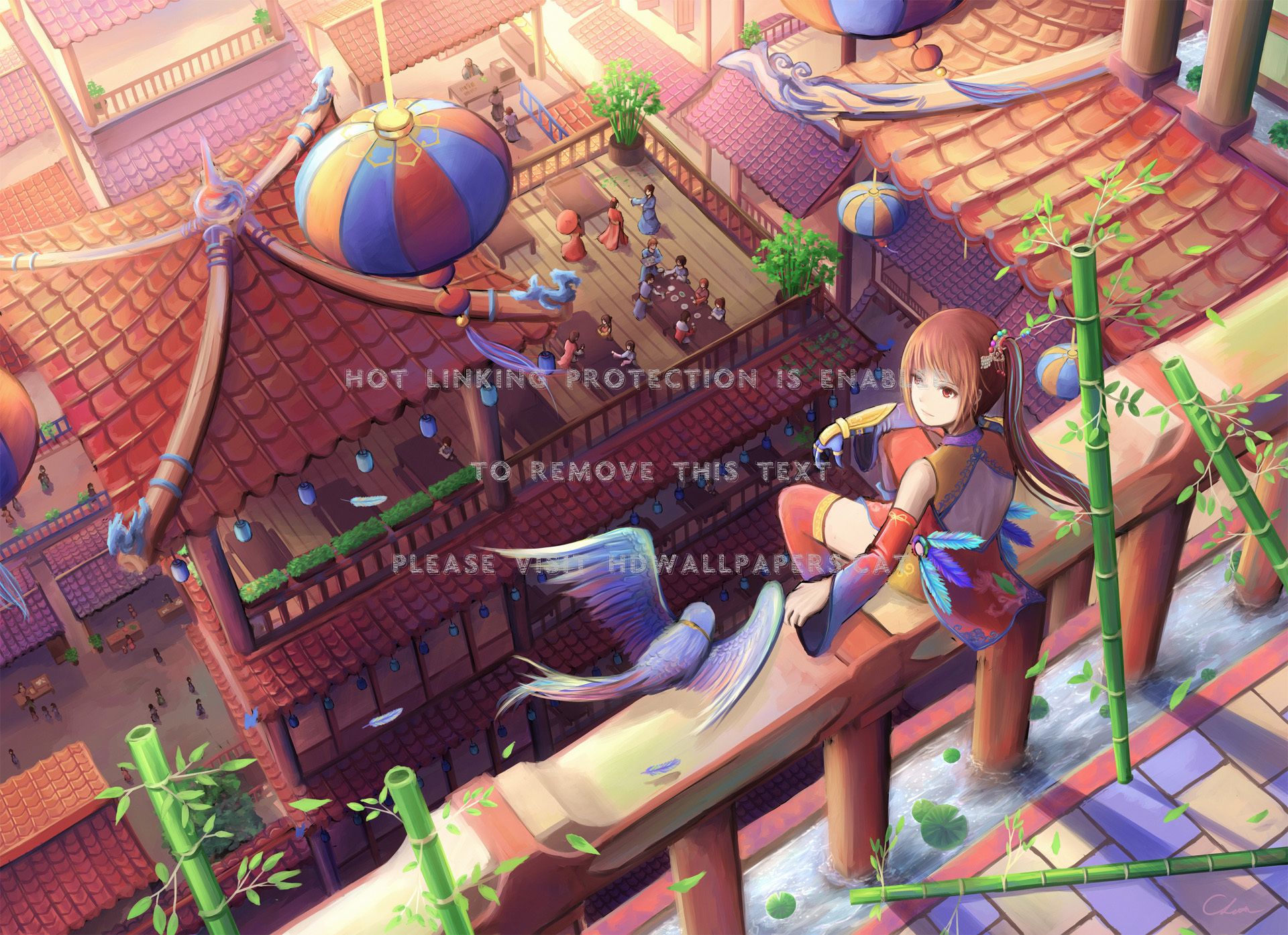 roof top anime girl rooftop scenery home hd