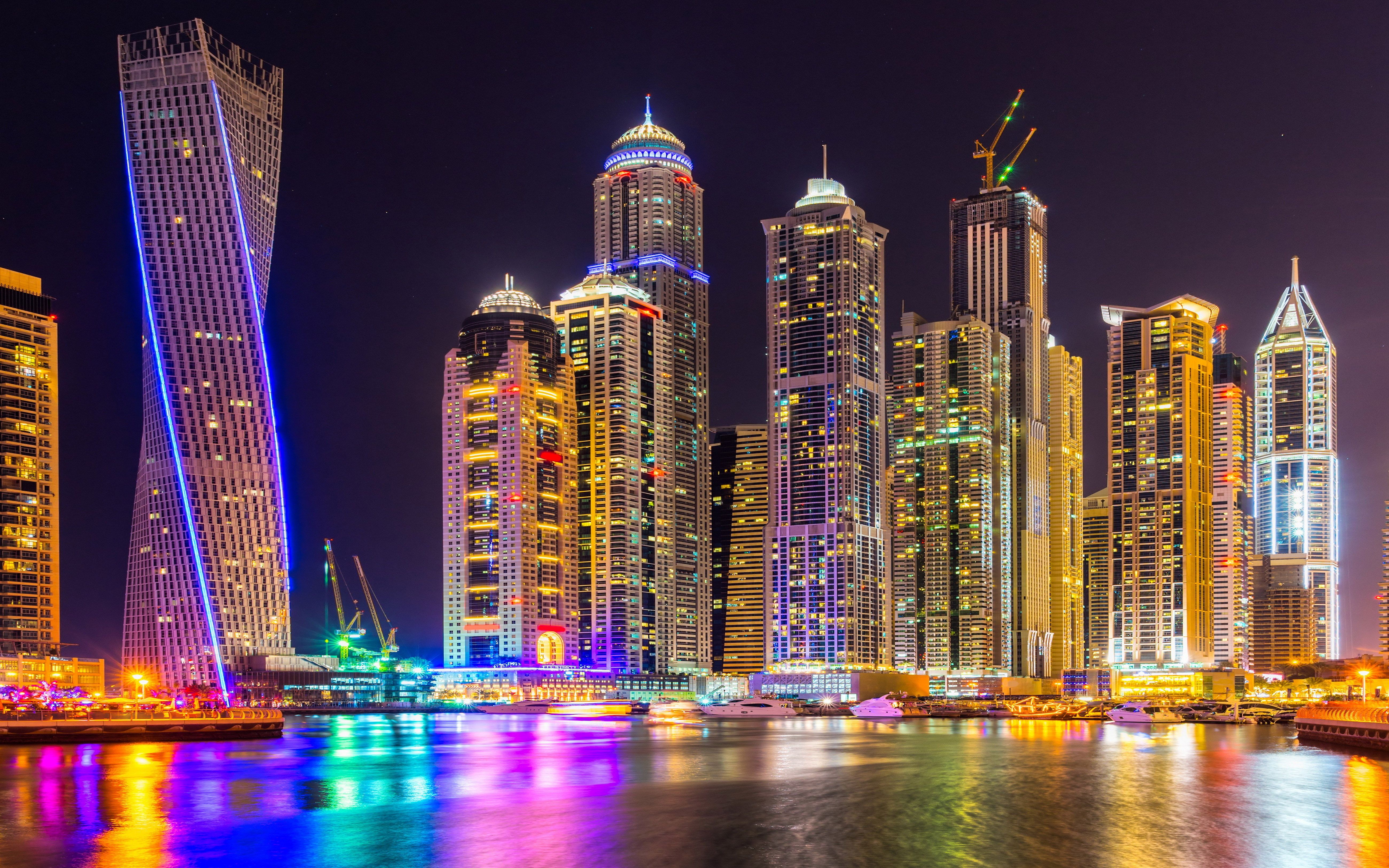 Dubai City Of Skyscrapers, Tall Buildings, Night Light