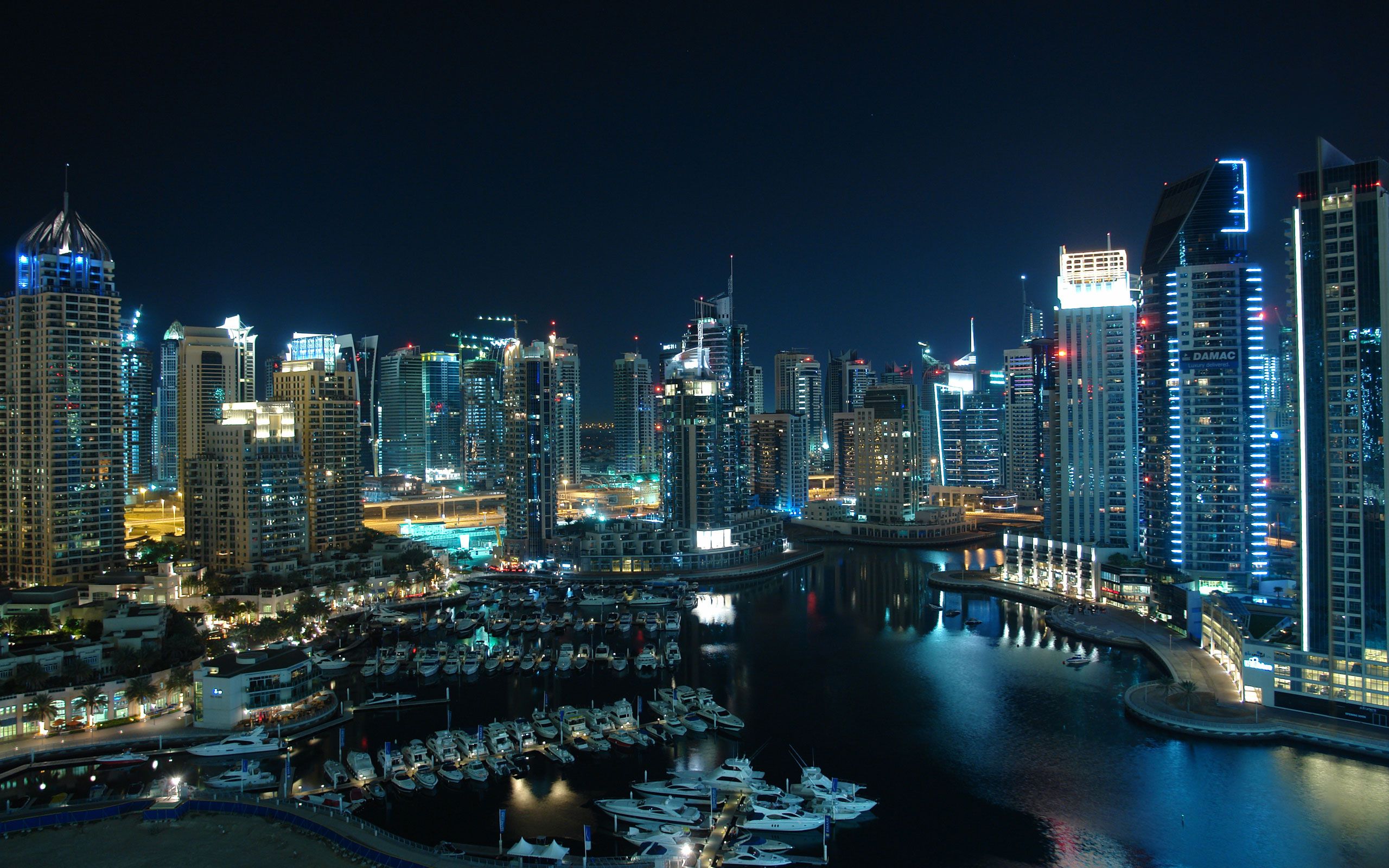 Dubai City Night Lights Port Harbor Desktop Wallpaper
