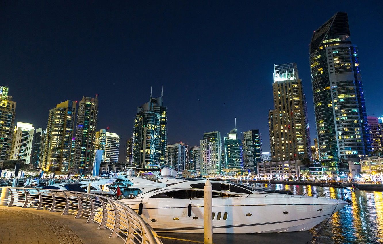 Wallpaper the sky, night, lights, river, building, home, yachts