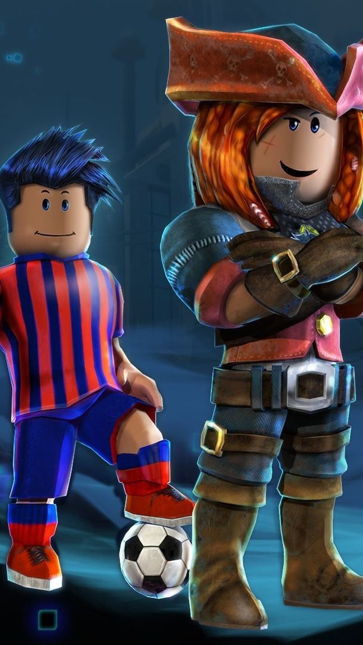 A Roblox super hero with a footballer, mobile background, 720x1280