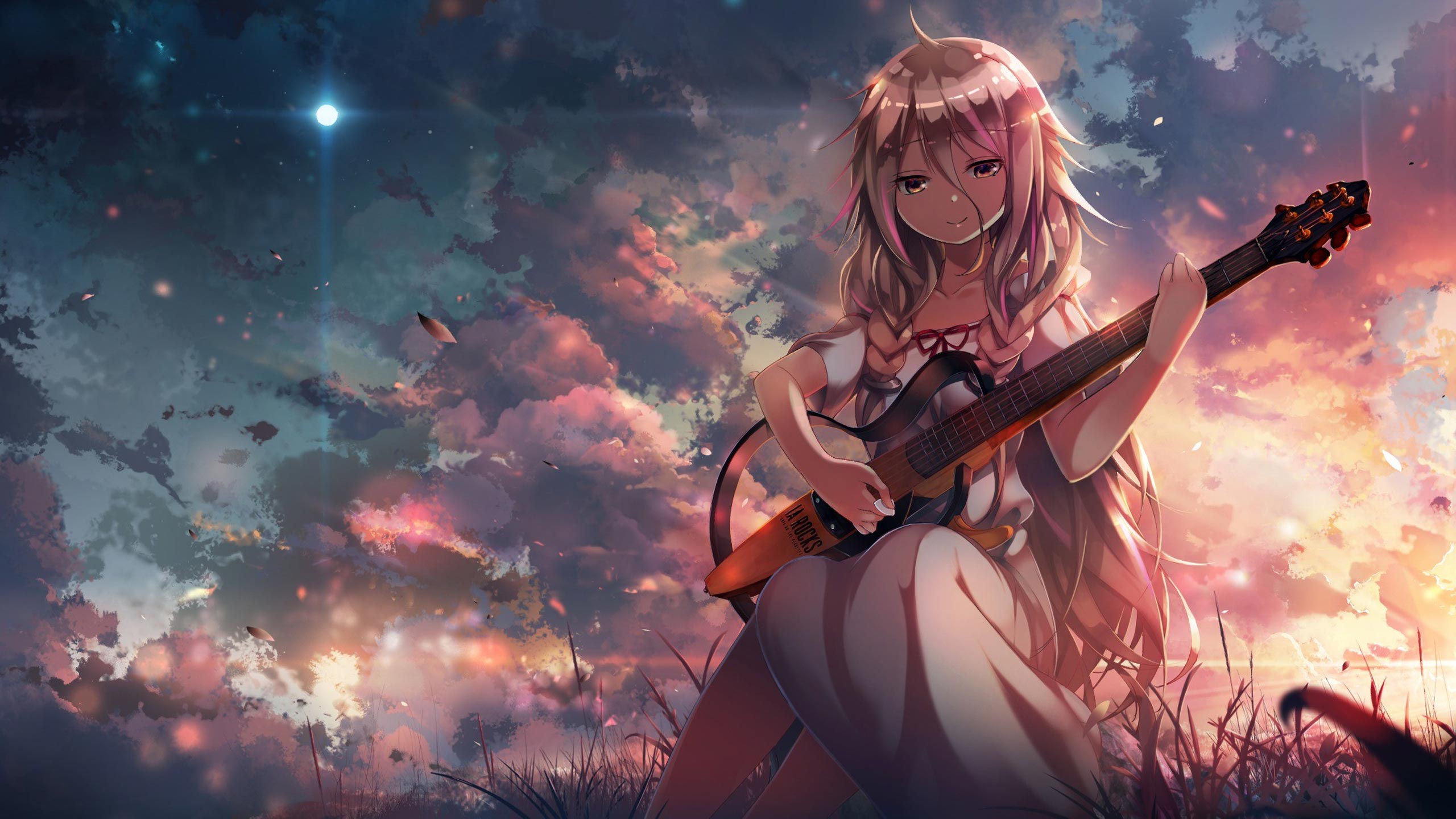 Free Cute Anime Girl Playing Guitar, Computer Desktop Girl