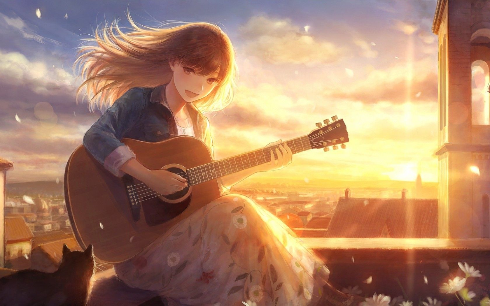 cute girls with guitar wallpapers