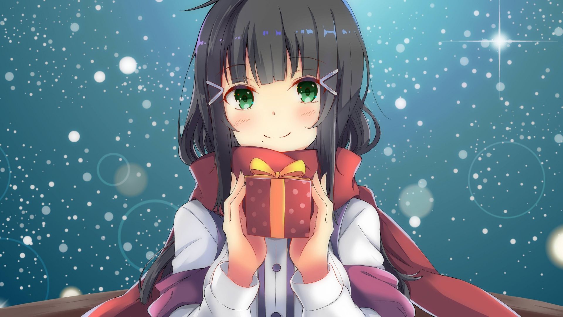 Download anime, girl, beauty, Christmas, New Year, 4k HD