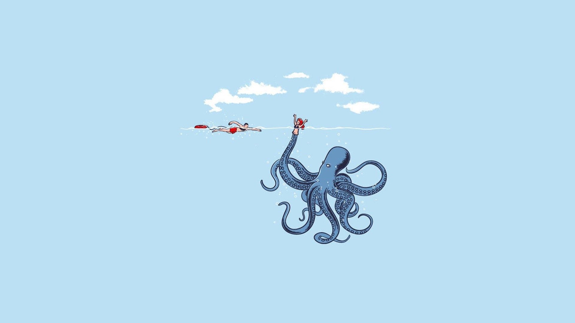 humor, Minimalism, Simple, Blue, Octopus Wallpaper HD / Desktop