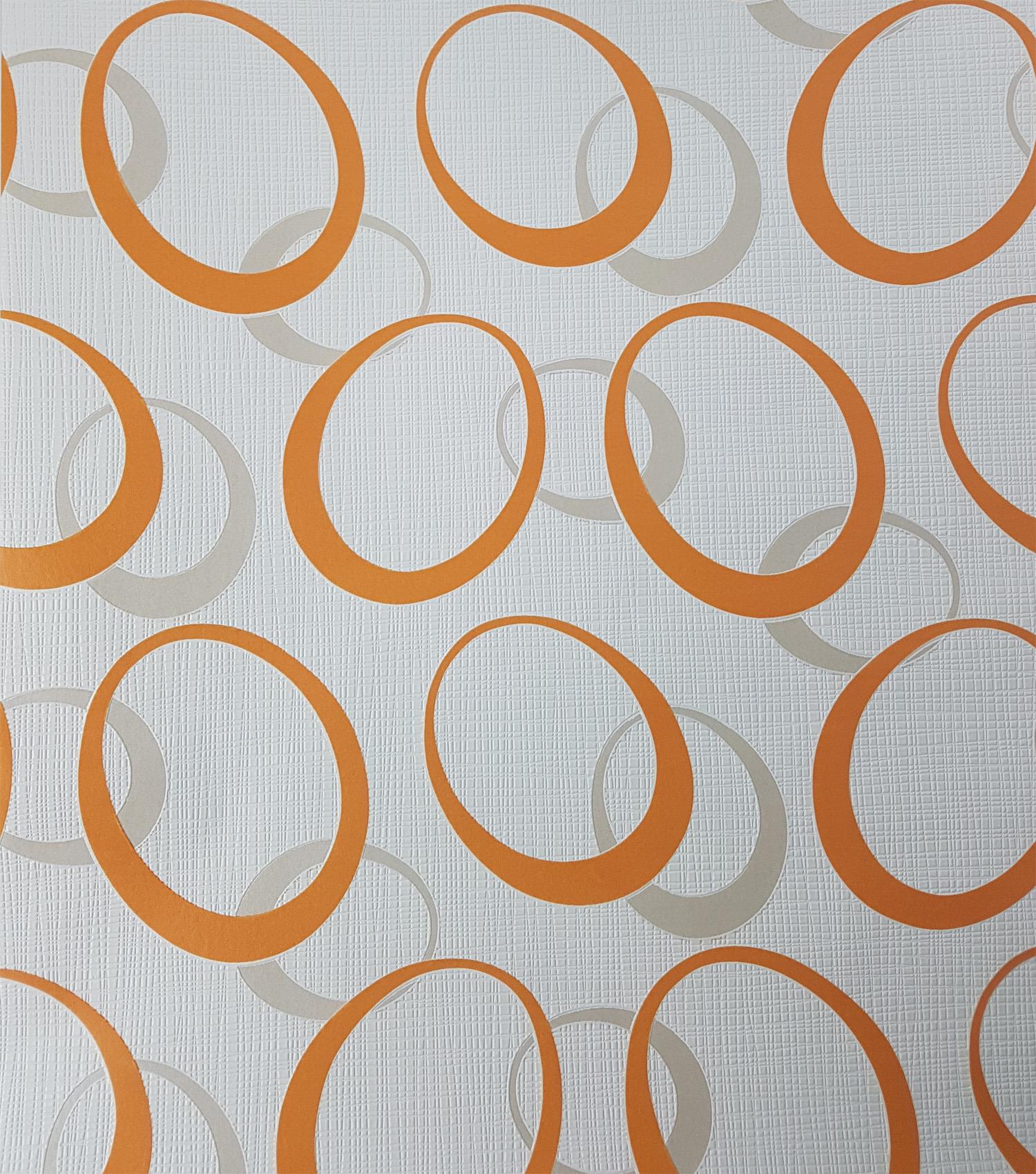 Retro Circles Geometric Wallpaper Orange White Taupe Paste