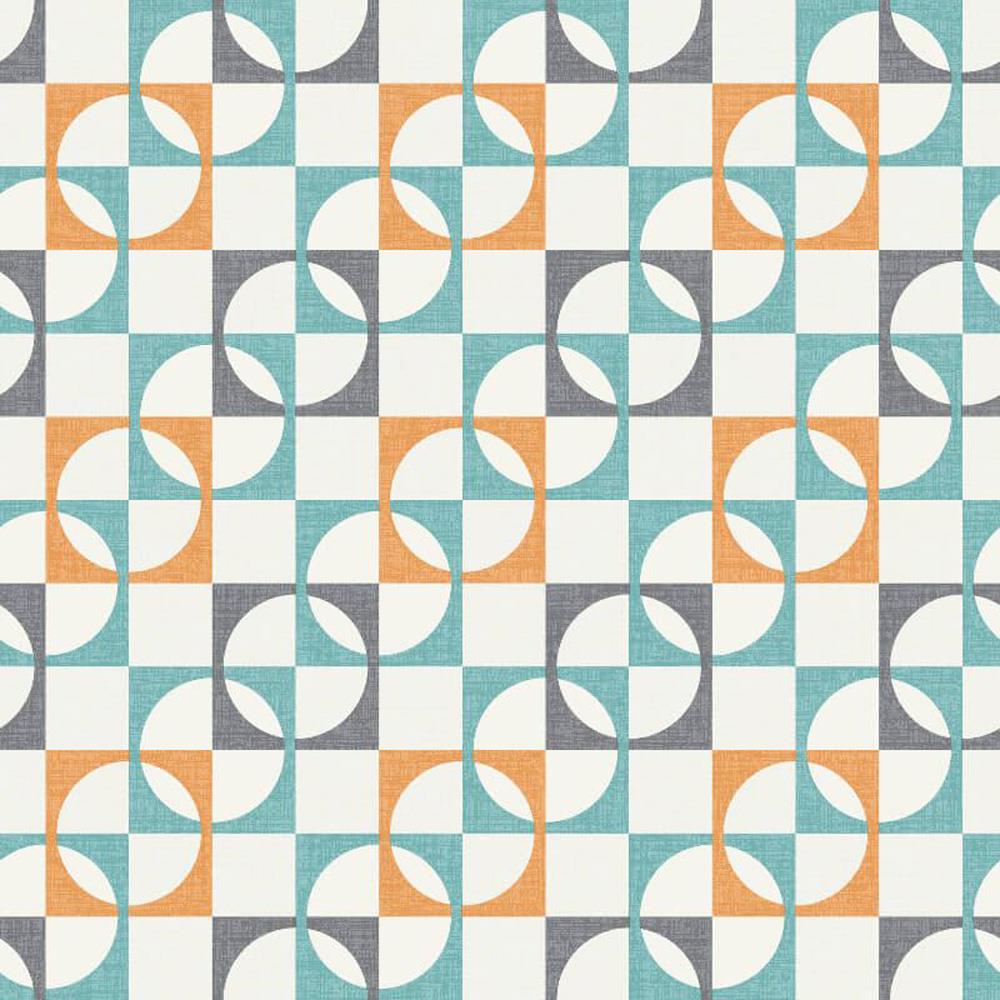 Retro Geometric Wallpaper Tiles Squares Circles Orange Charcoal