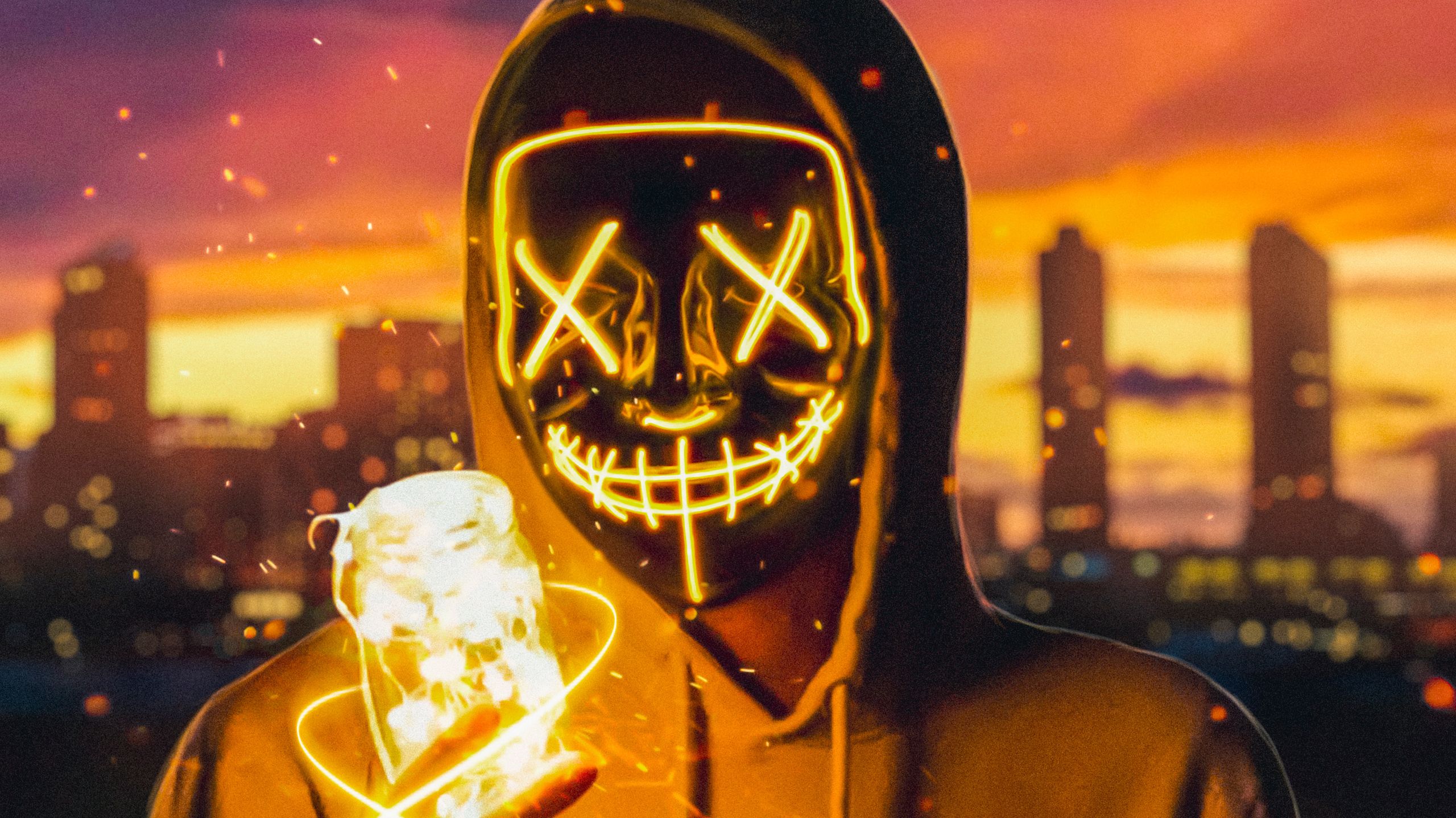 Neon Mask Guy With Light Cube 1440P Resolution HD 4k