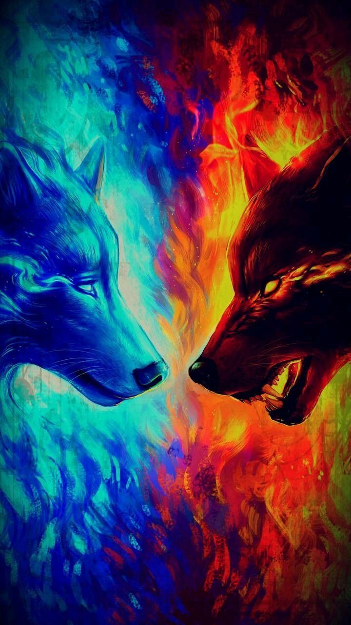 Fire vs ice wolf. Wolf wallpaper, Wolf artwork, Mythical creatures art