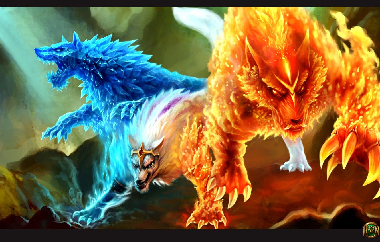 Wallpaper ice, fire, wolf, hon, Heroes of Newerth, Gemini image for desktop, section игры