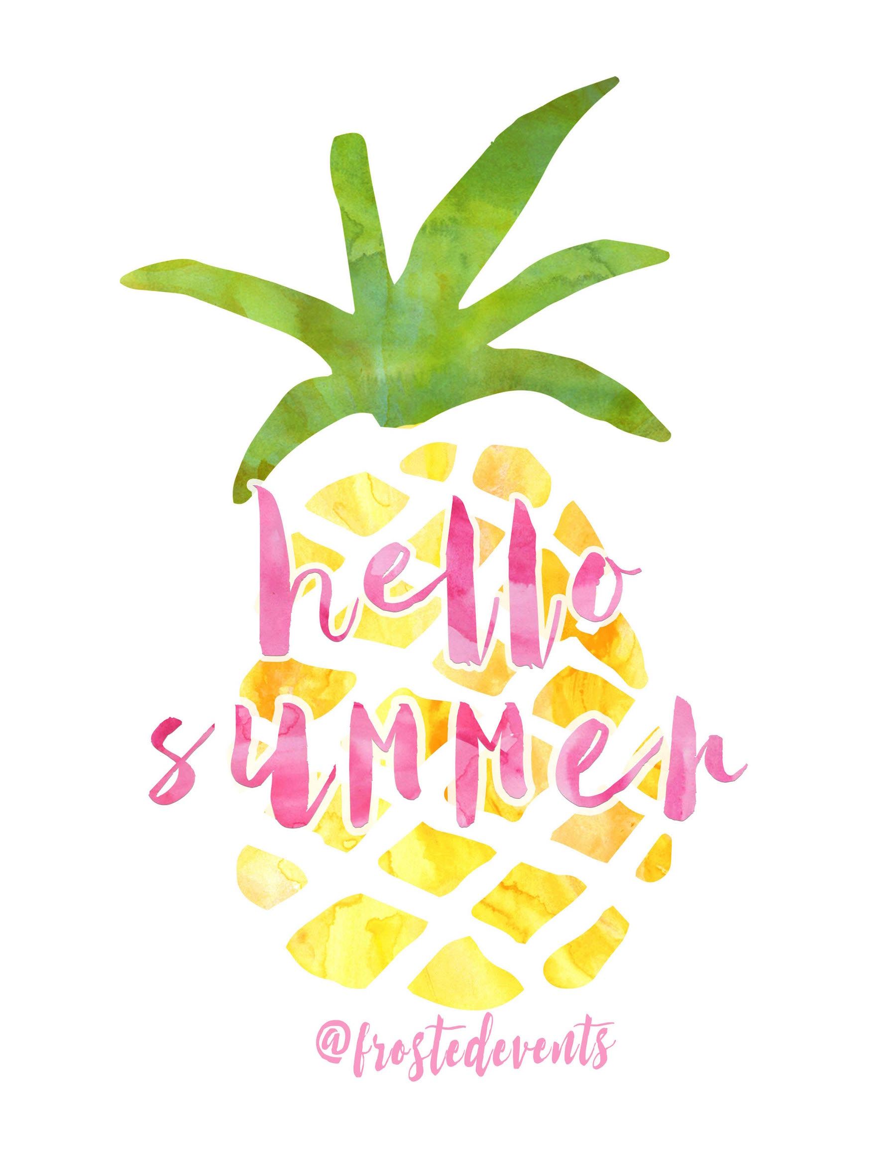 Free Pineapple Print. Hello Summer Pineapple Watercolor Printable
