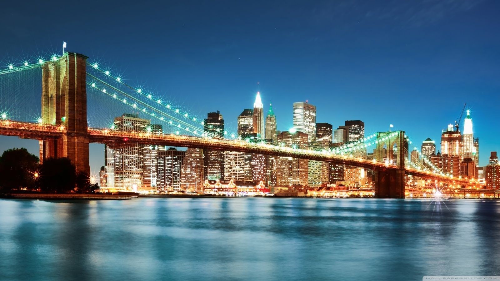 New York City Night Lights Wallpaper Bridge
