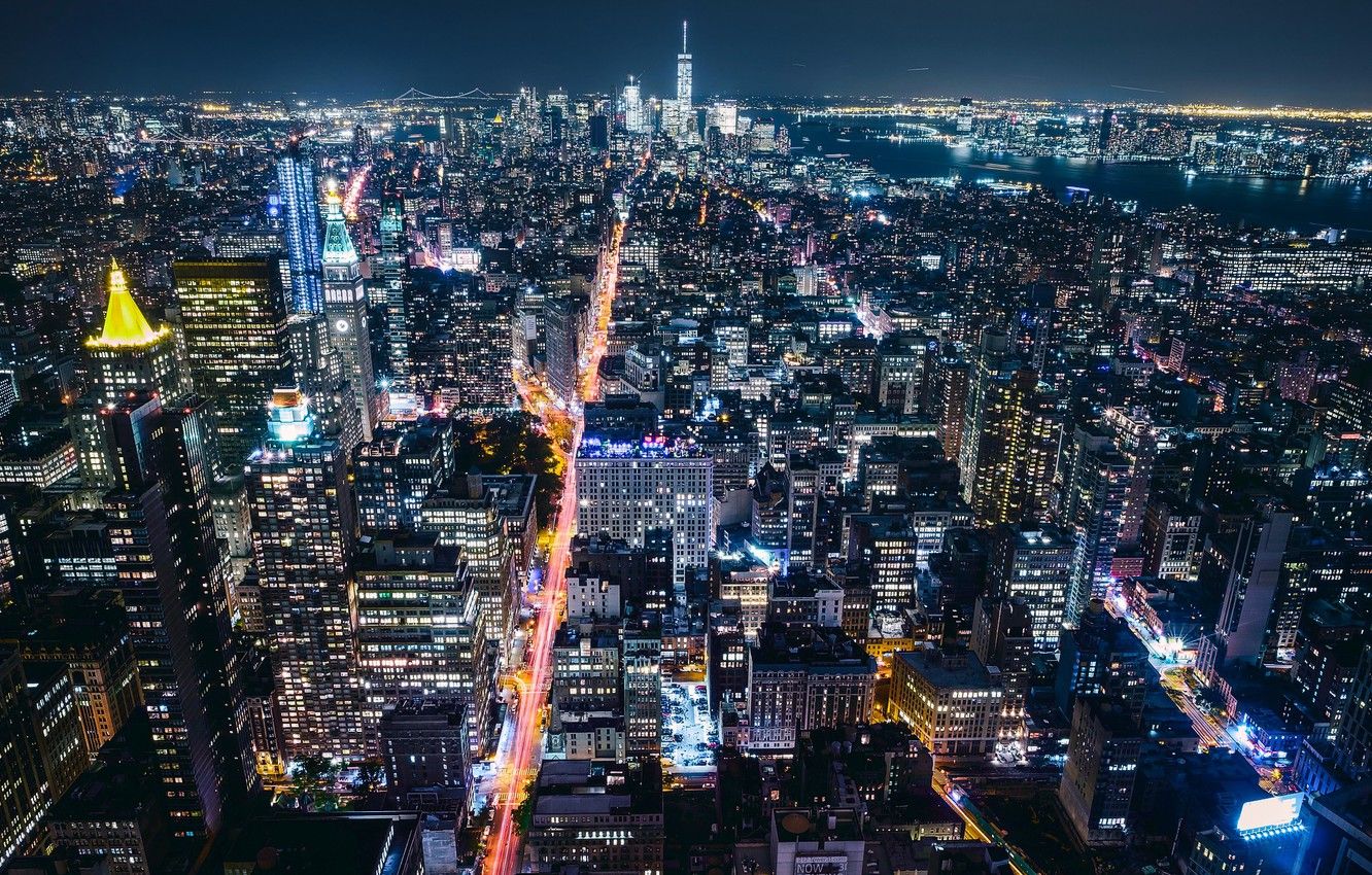 Wallpaper night, the city, USA, New York, lights, New York