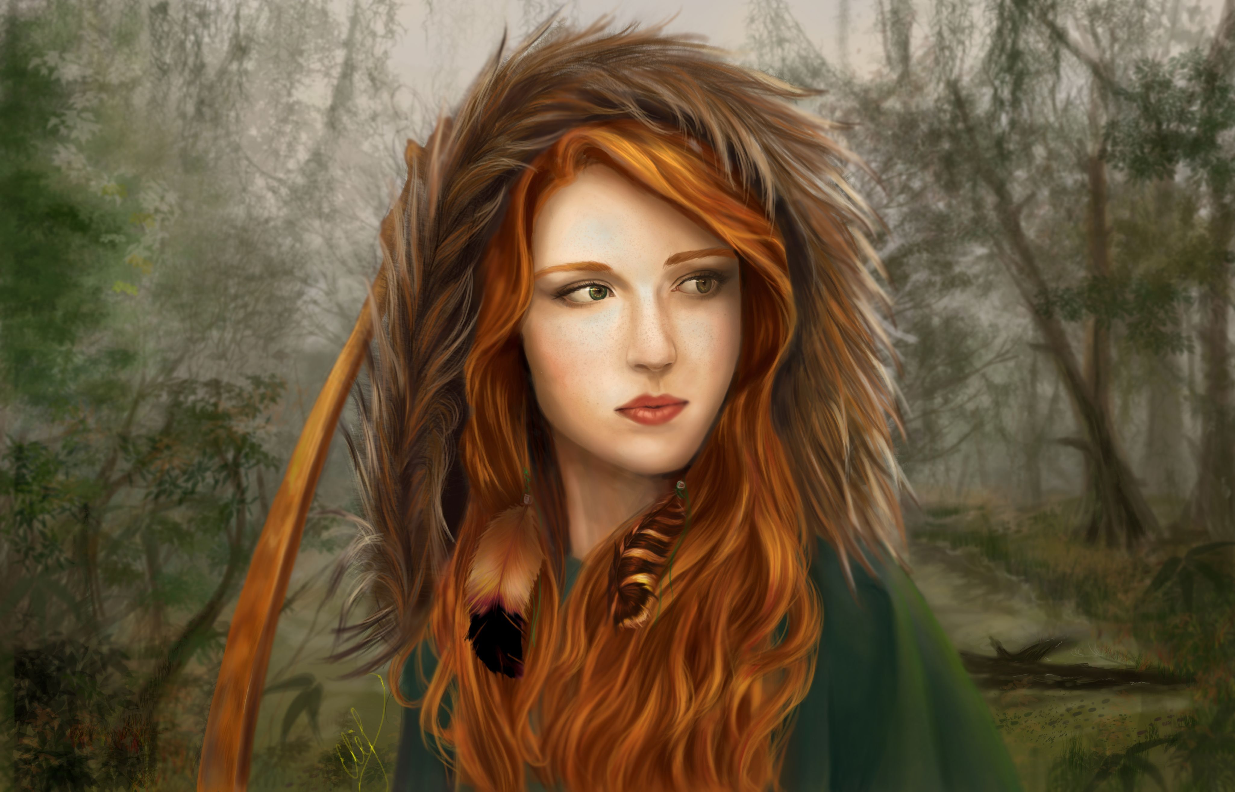 Redhead Painting. Painting Art Hair Redhead girl Fantasy Girls