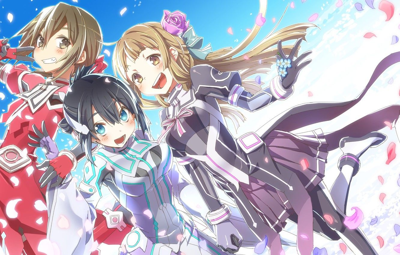 Photo Wallpaper The Sky, Girls, Anime, Trio, Yuu Want