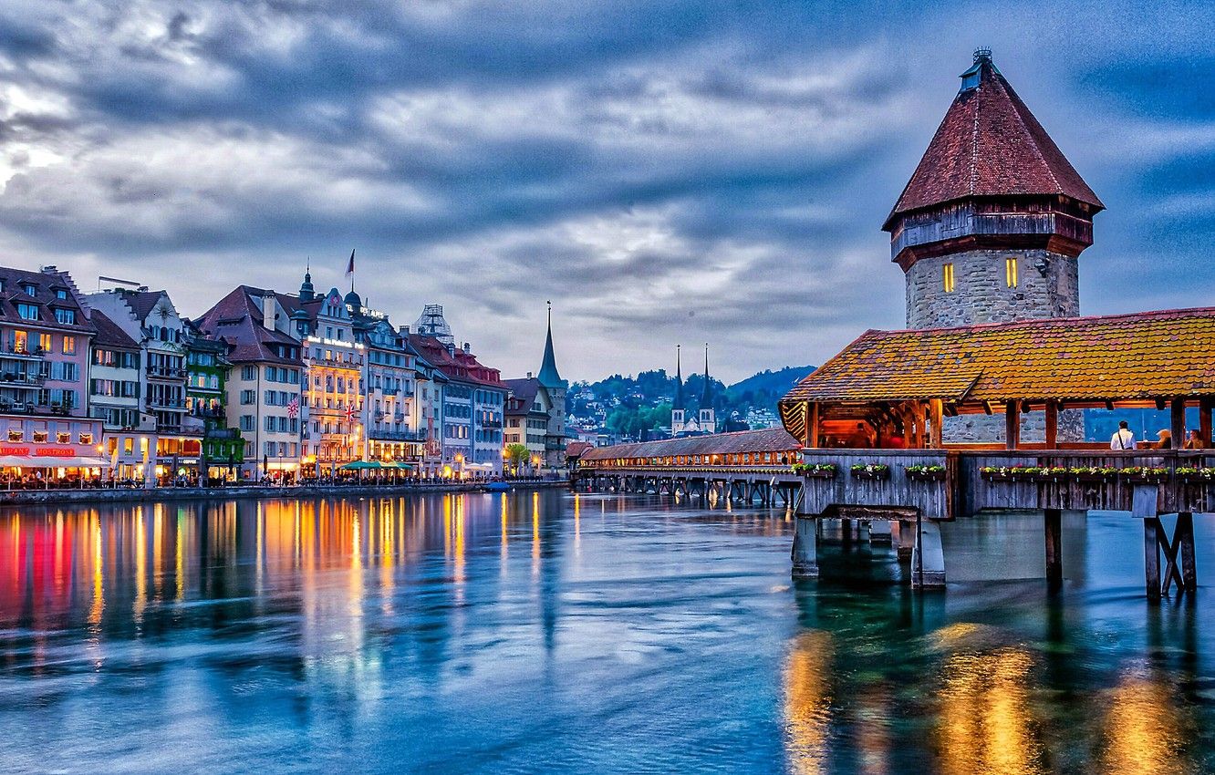 Wallpaper bridge, home, the evening, Switzerland, water, evening