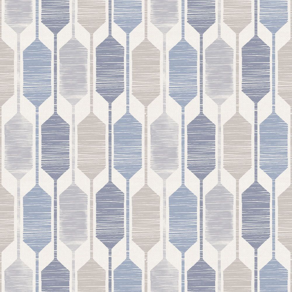 Arthouse Otis Geometric Blue Taupe Grey Retro Wallpaper Feature