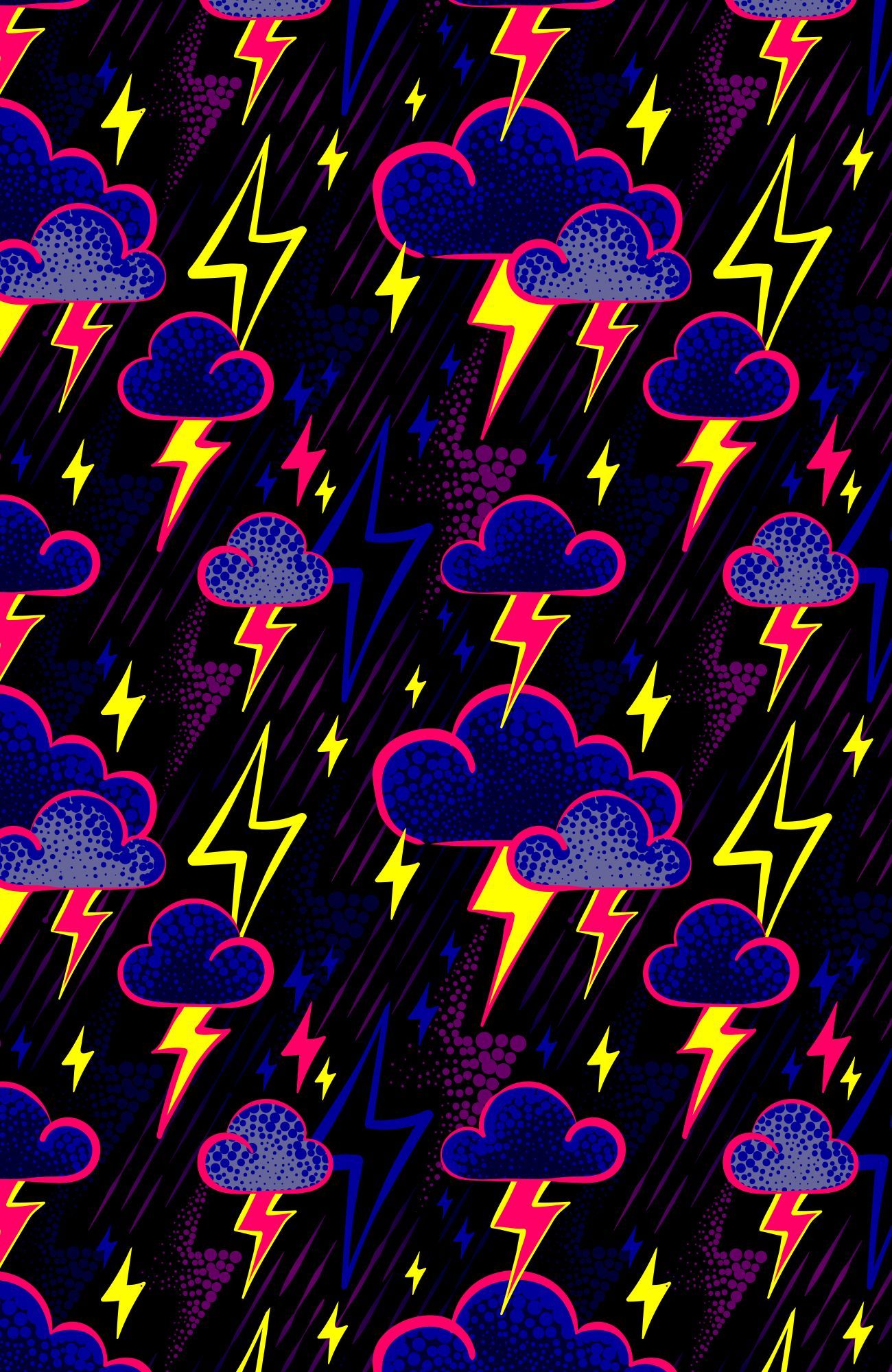 Lightning bolt storm clouds pattern print repeat fabric