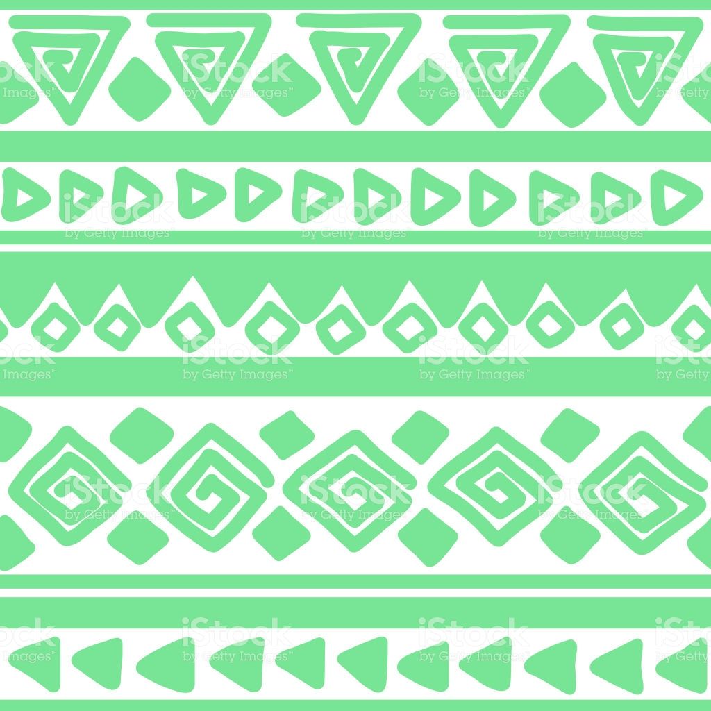 Seamless Green And White Geometric Background Ethnic Hand Drawn