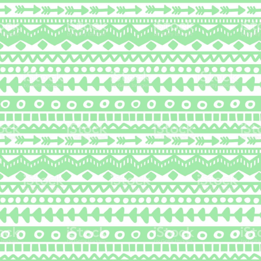 Seamless Green And White Geometric Background Ethnic Hand Drawn