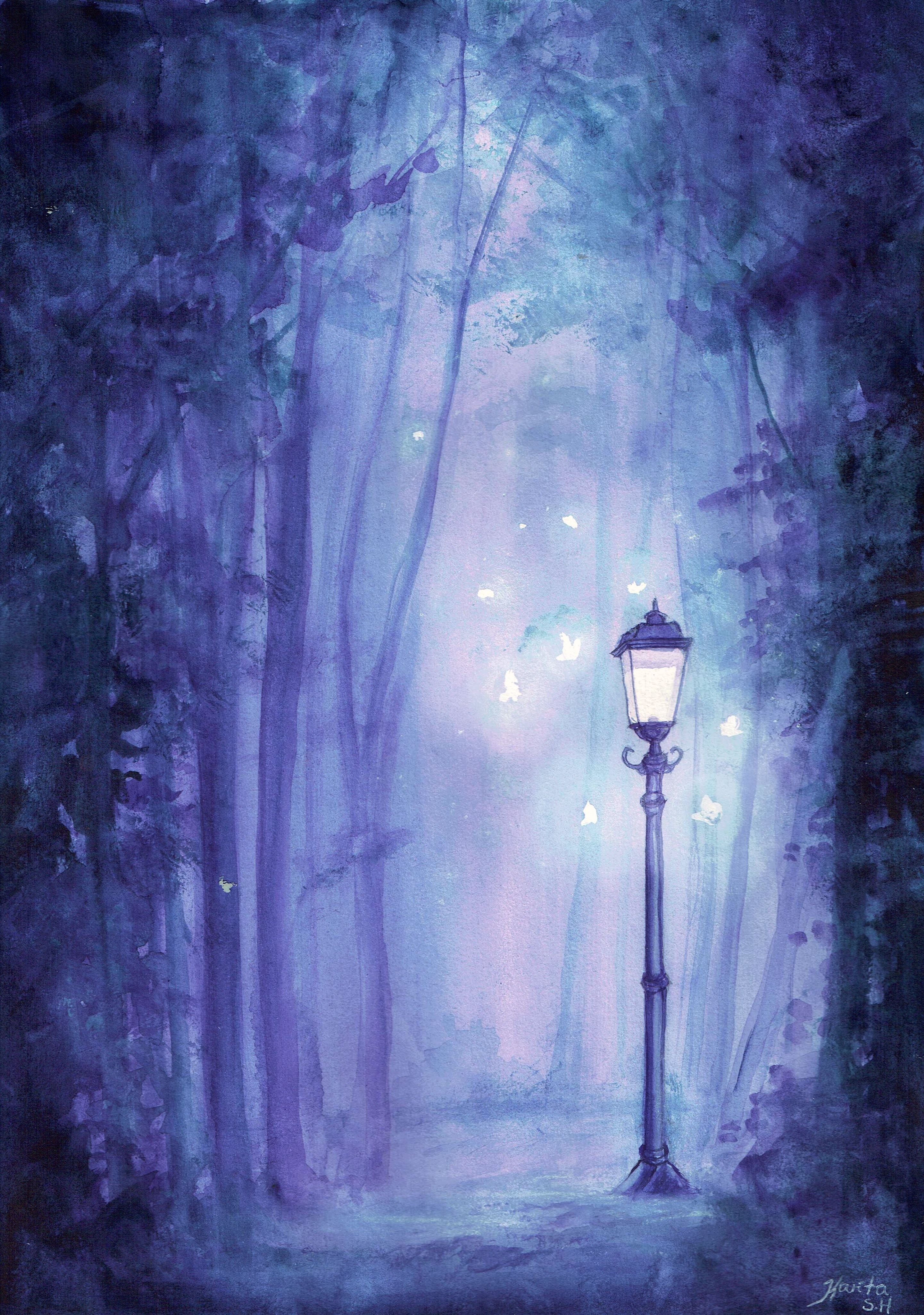 Forest lamp post. Watercolor on 180 gsm paper #watercolor