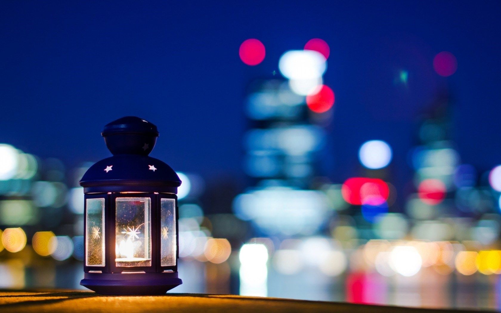 Mood Lamp Lantern Candle Stars City Bokeh