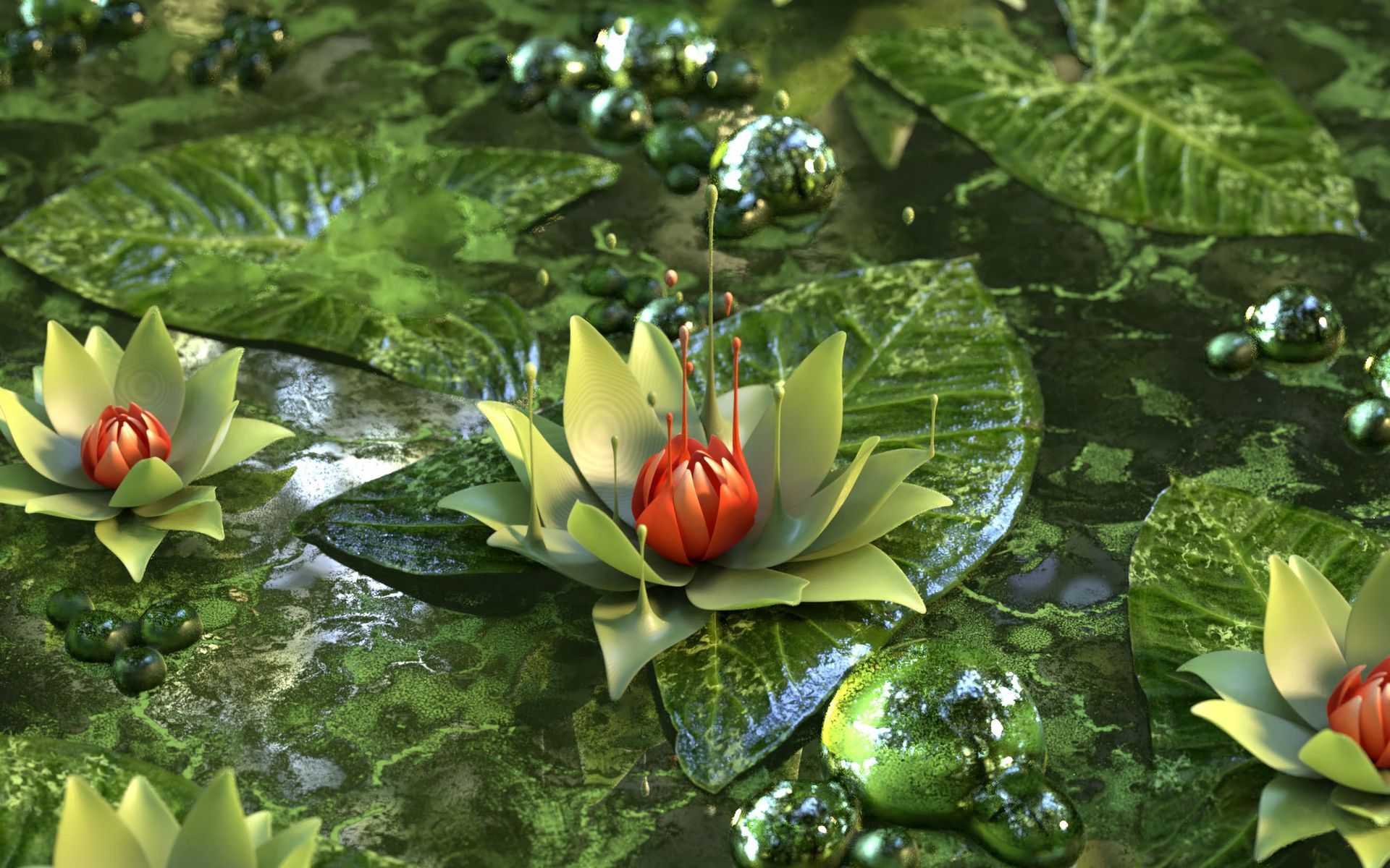 Download wallpaper 1920x1200 water lily, lotus, flower, green