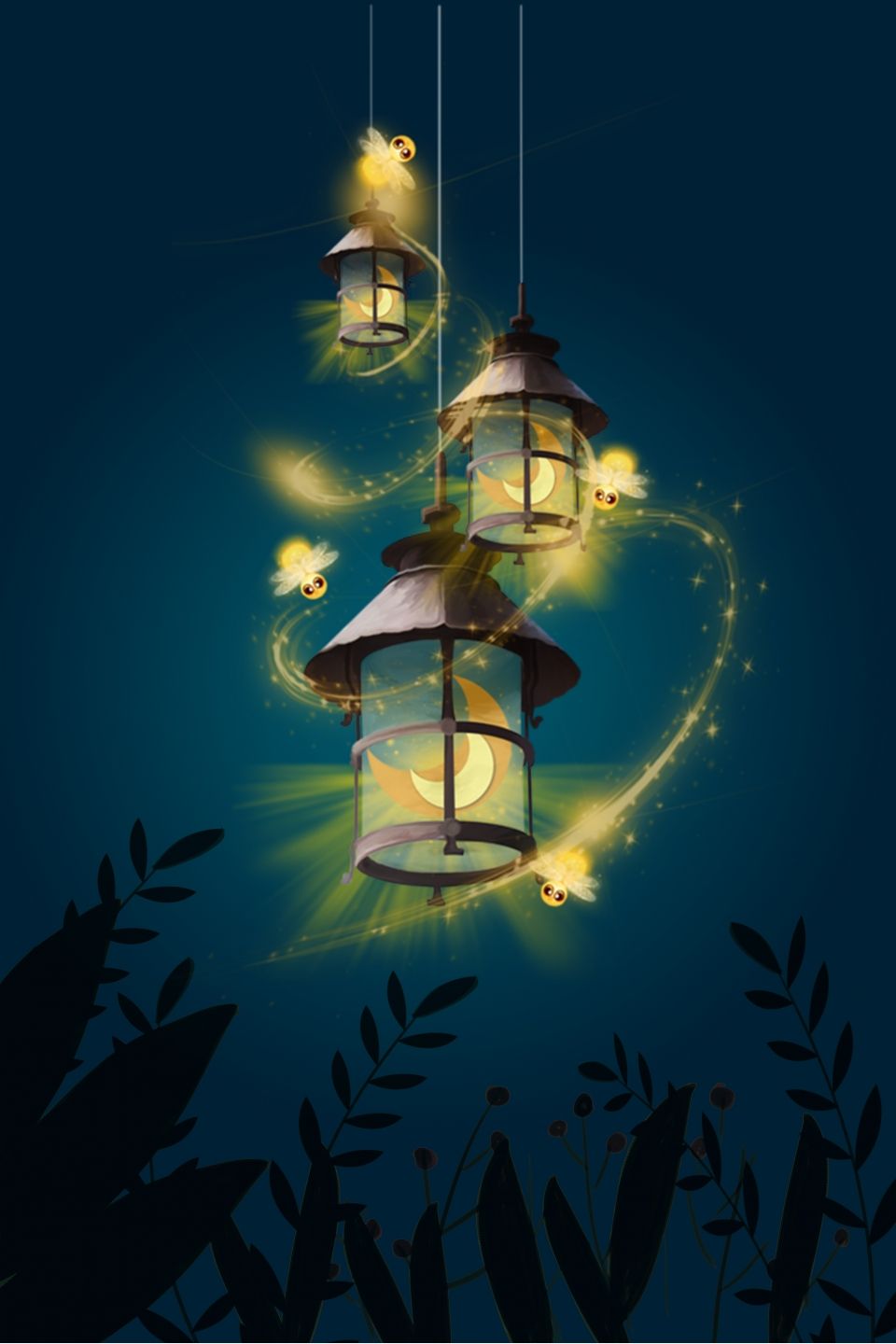 Fantasy Beautiful Firefly Lantern Album Display Board Vector