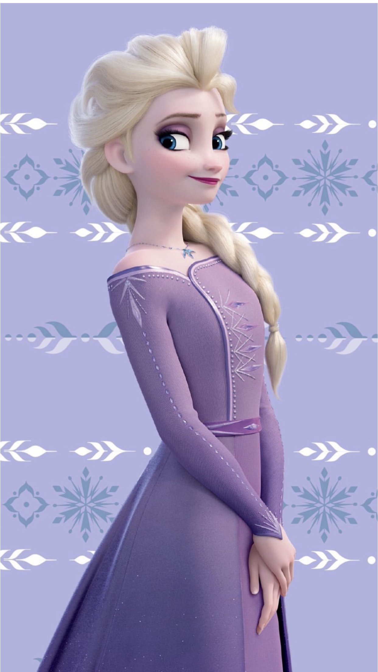 Elsa in her new and beautiful lilac purple dress from Frozen 2