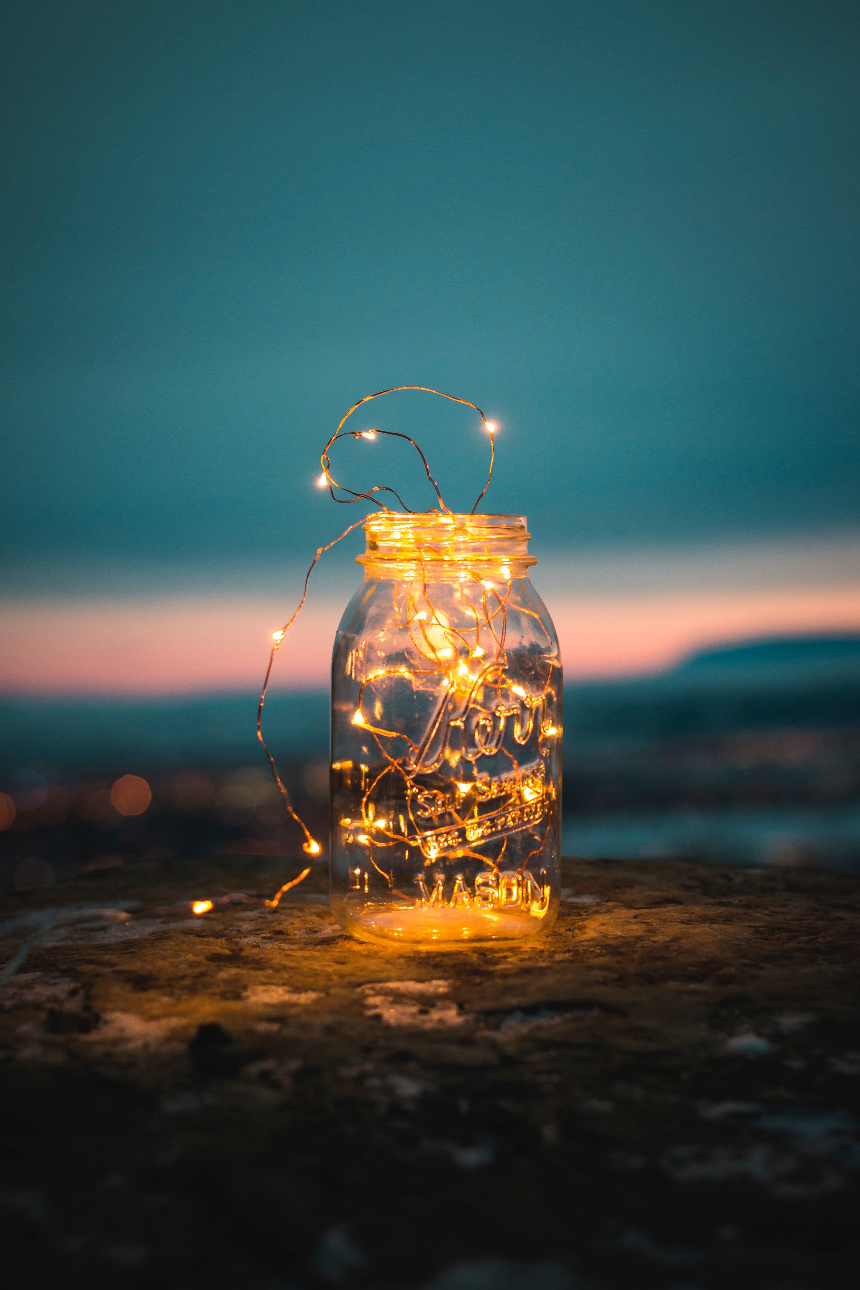 lights fairy lights jar and glass HD wallpaper and background
