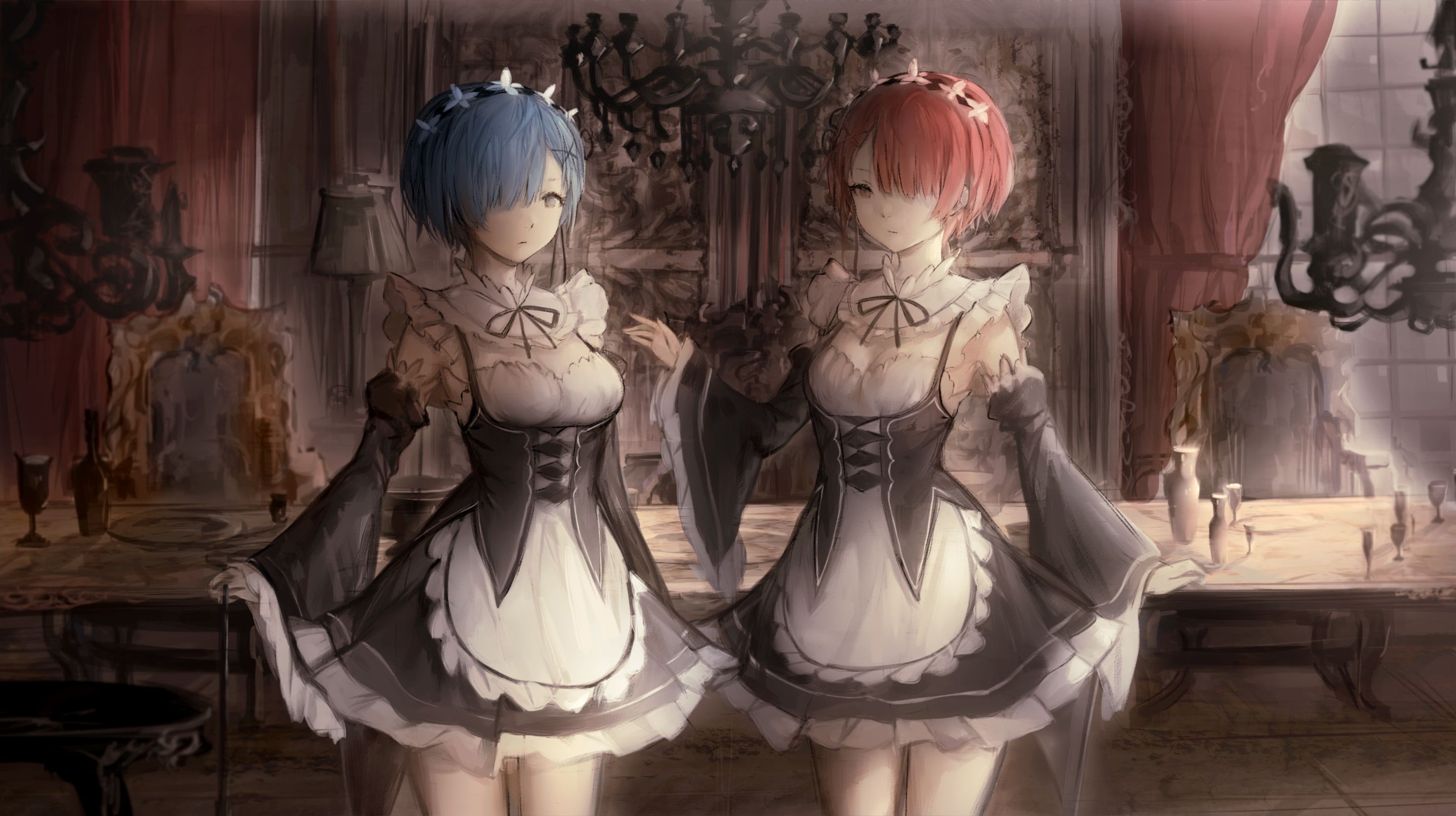 Hd Wallpaper Twin Sisters With Blue And Pink Hair