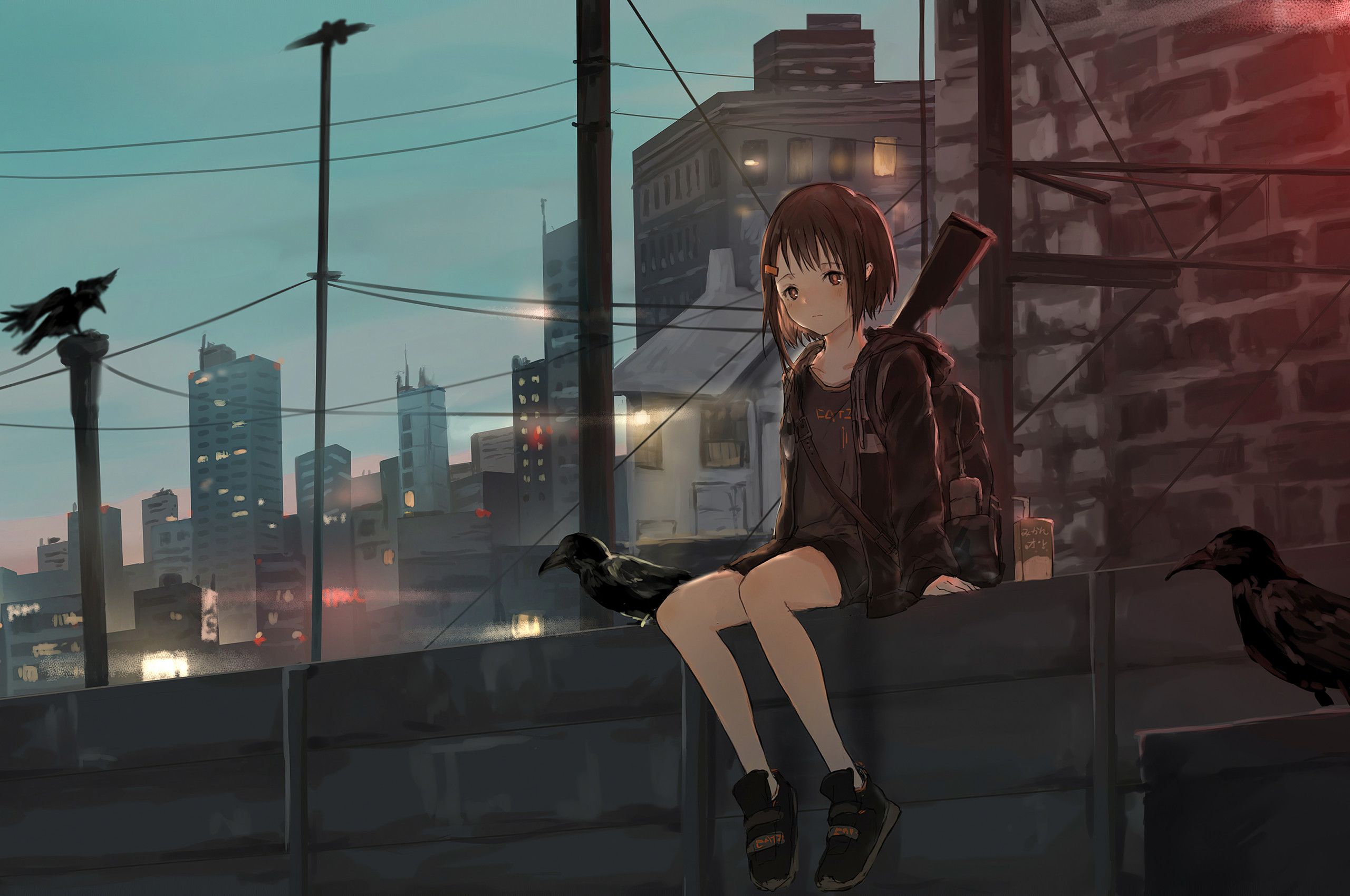 Anime Girl Sitting Alone Roof Sad 4k Chromebook Pixel HD