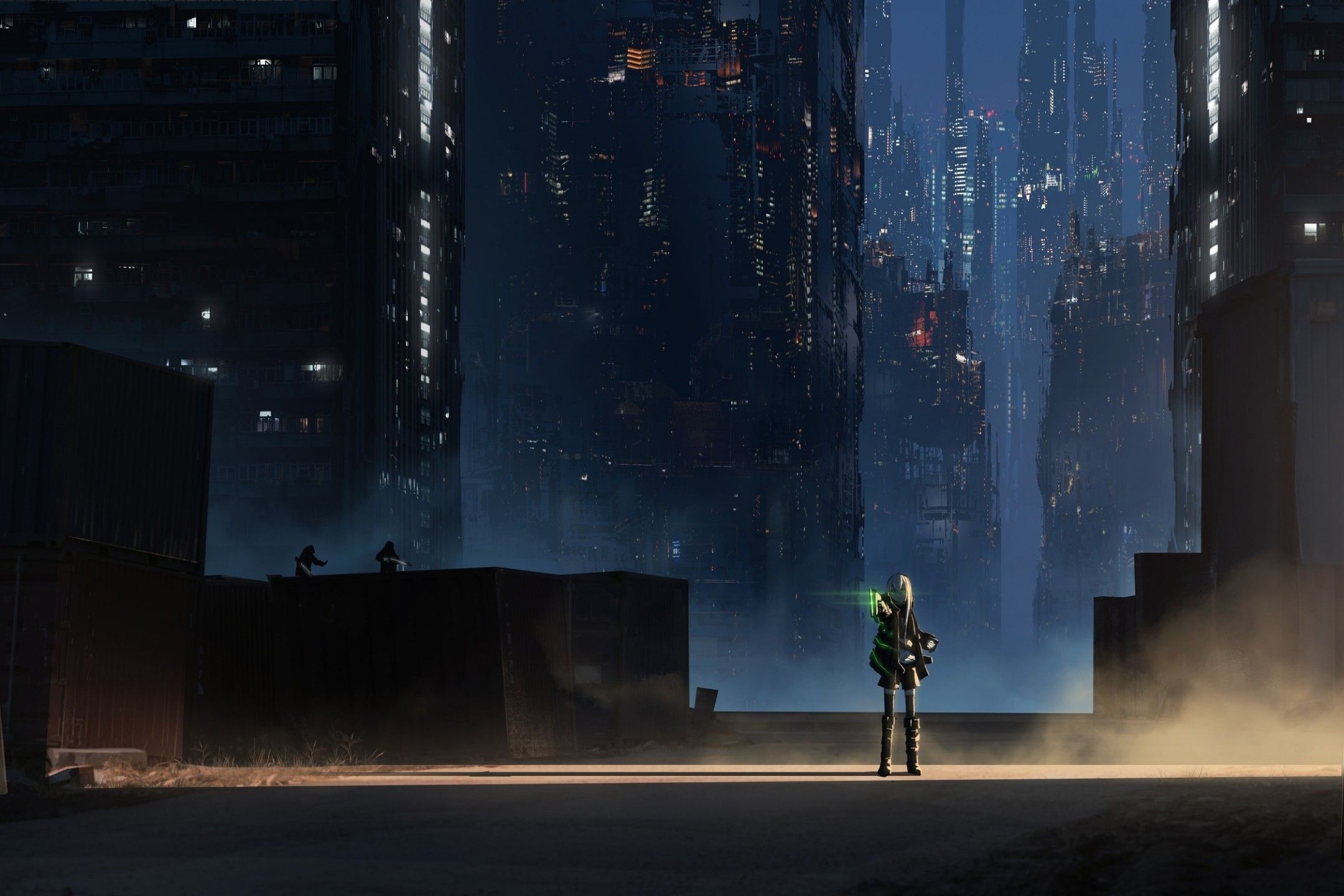 Anime Girl, Sci Fi, Towers, Futuristic City, Light